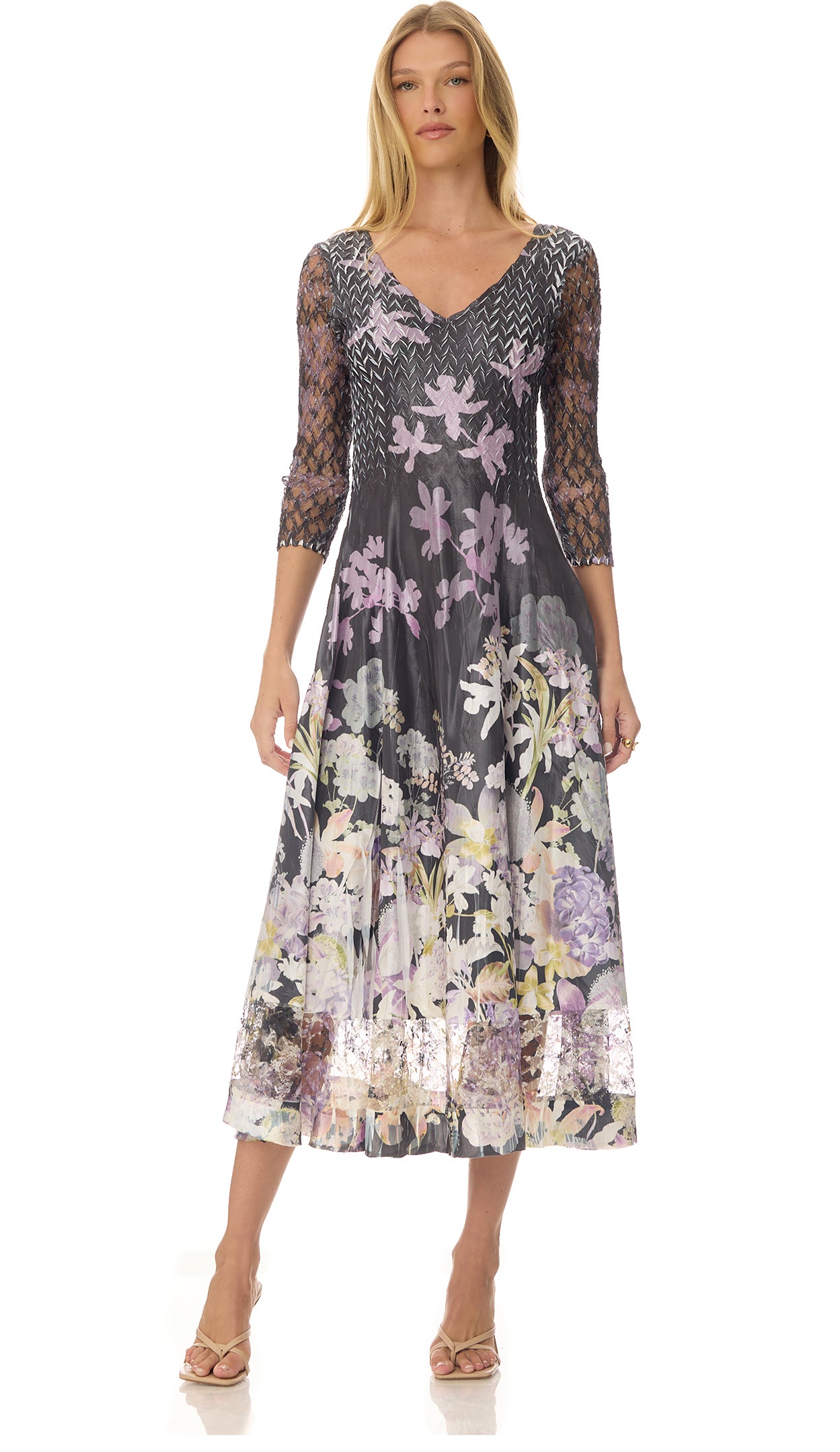 Lace 3/4 Sleeve Charmuese Dress