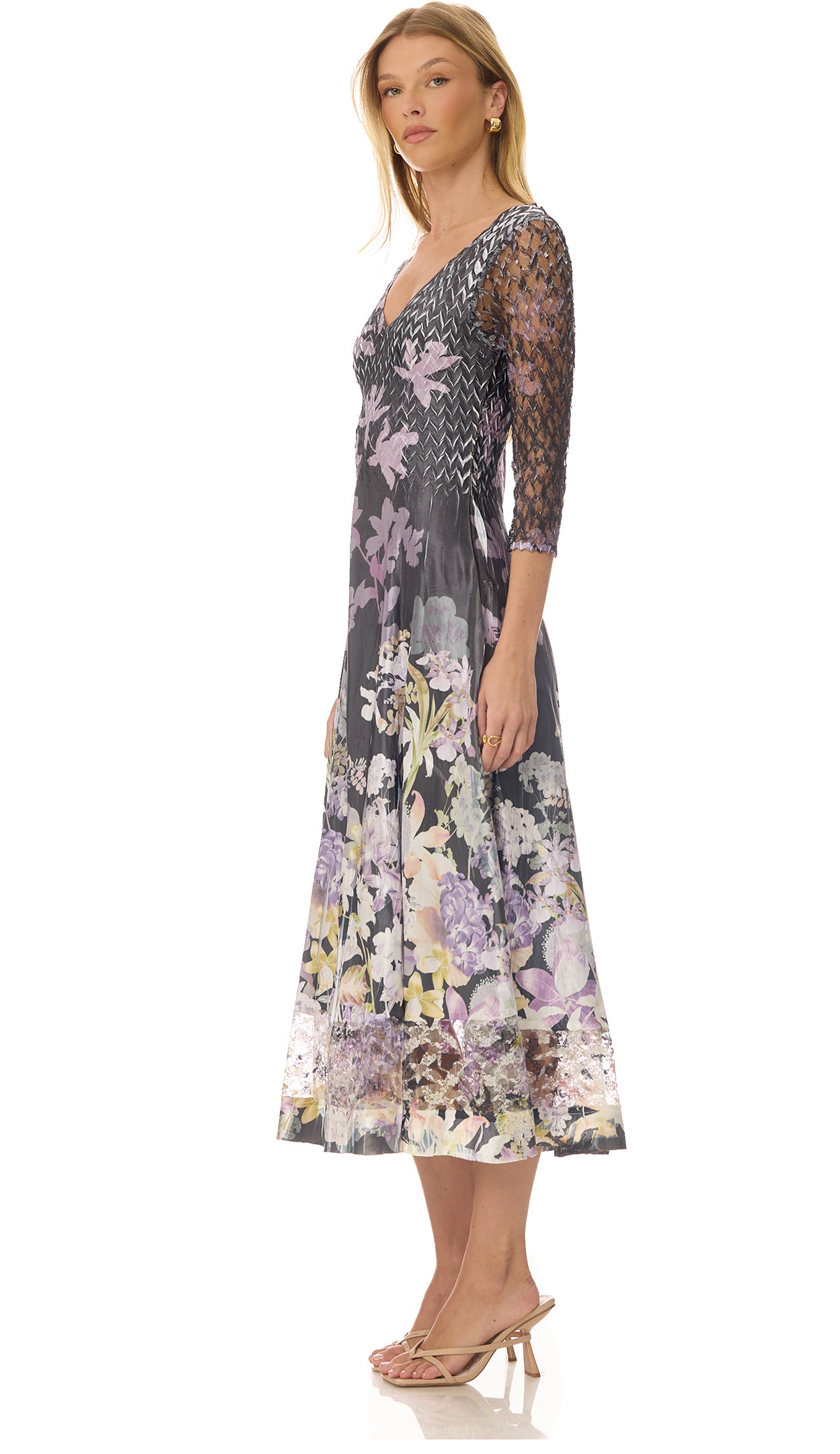 Lace 3/4 Sleeve Charmuese Dress