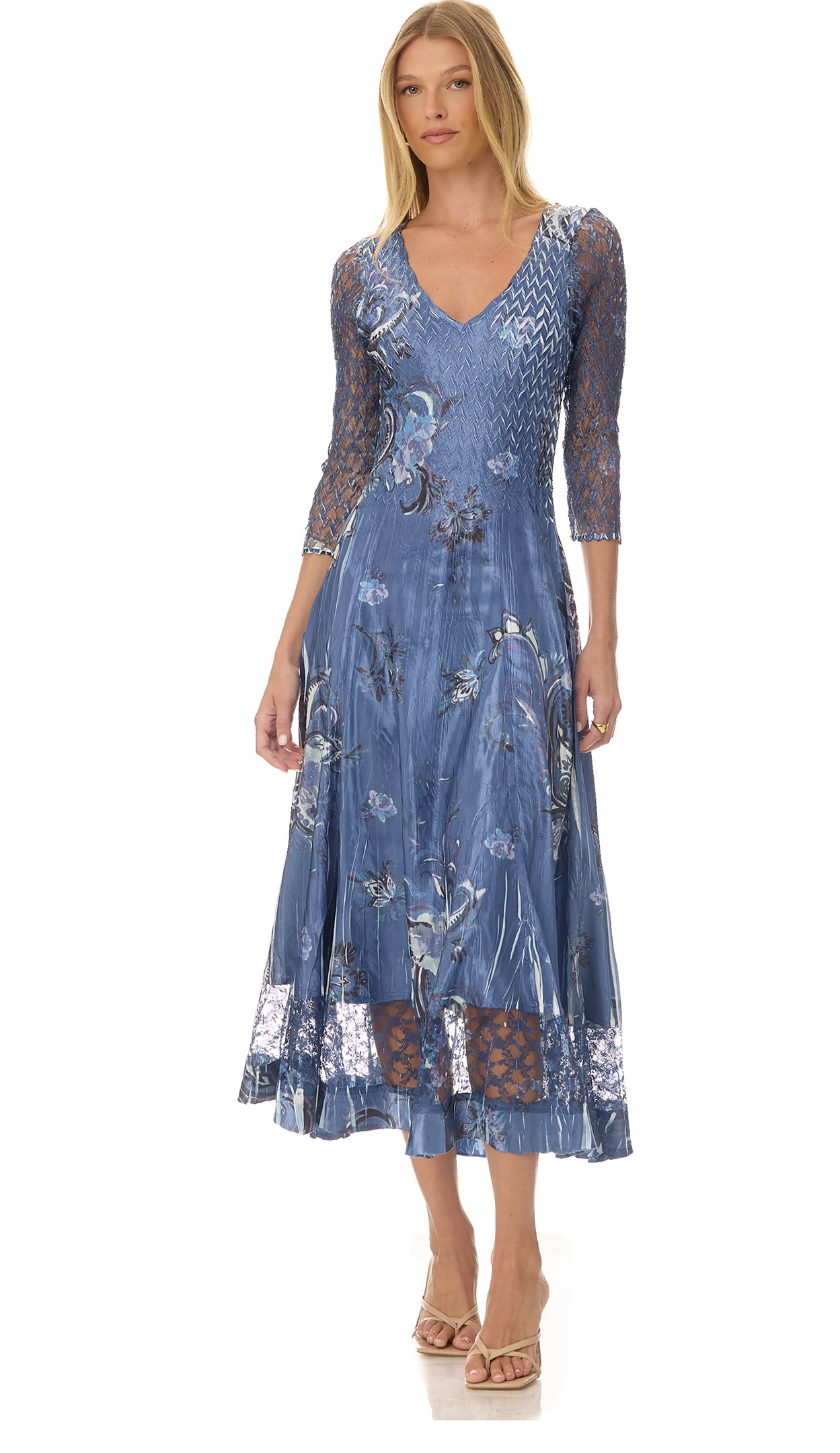 Lace 3/4 Sleeve Charmuese Dress