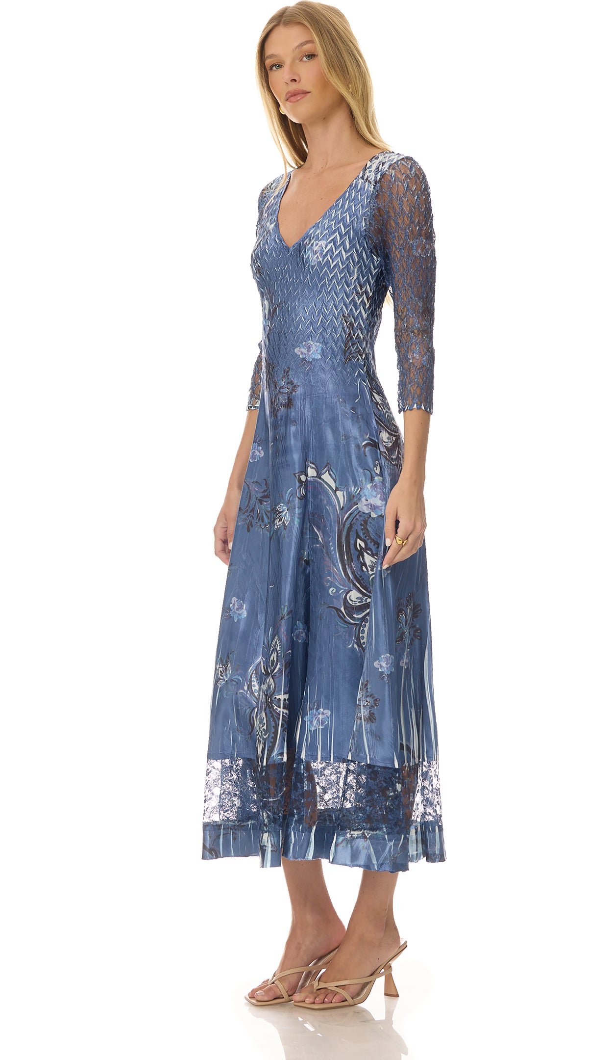 Lace 3/4 Sleeve Charmuese Dress