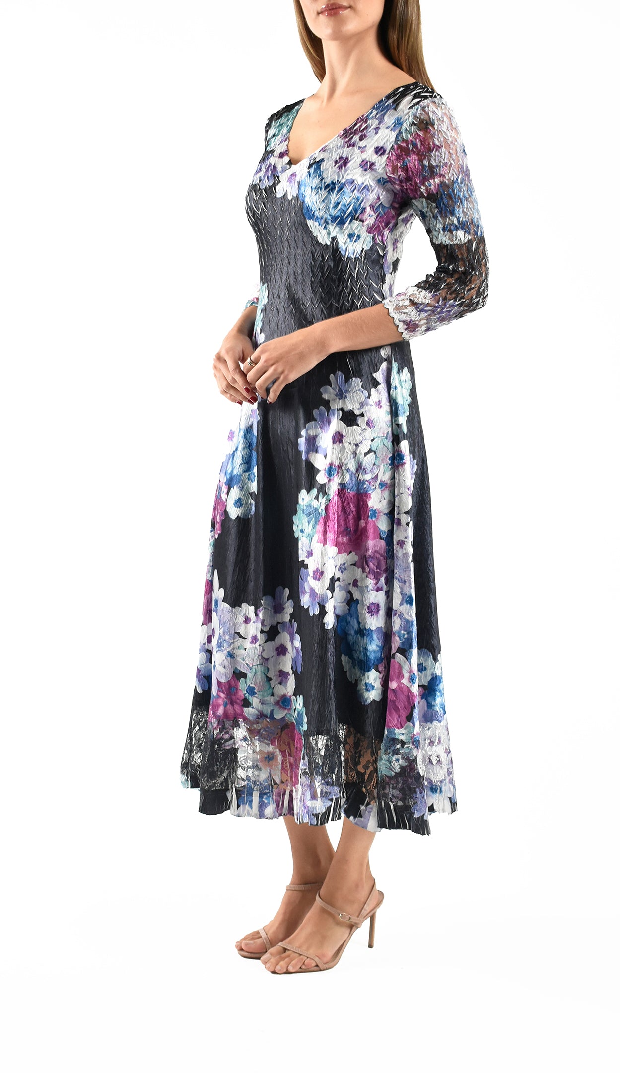 Lace Sleeve Charmeuse Dress