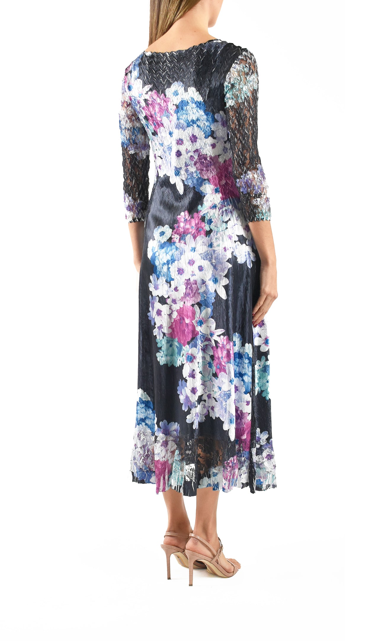 Lace Sleeve Charmeuse Dress