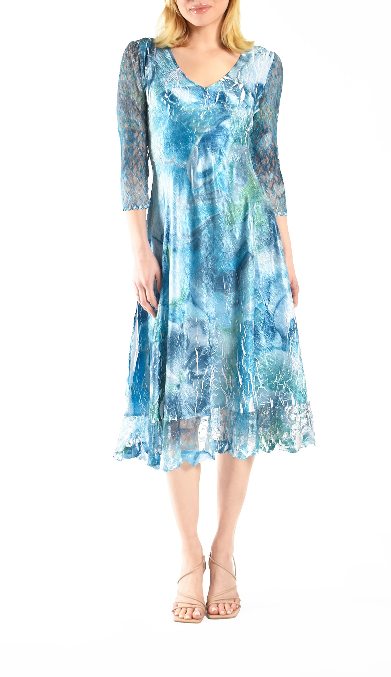 Lace Sleeve Charmeuse Dress - Komarov Clothing Official Site