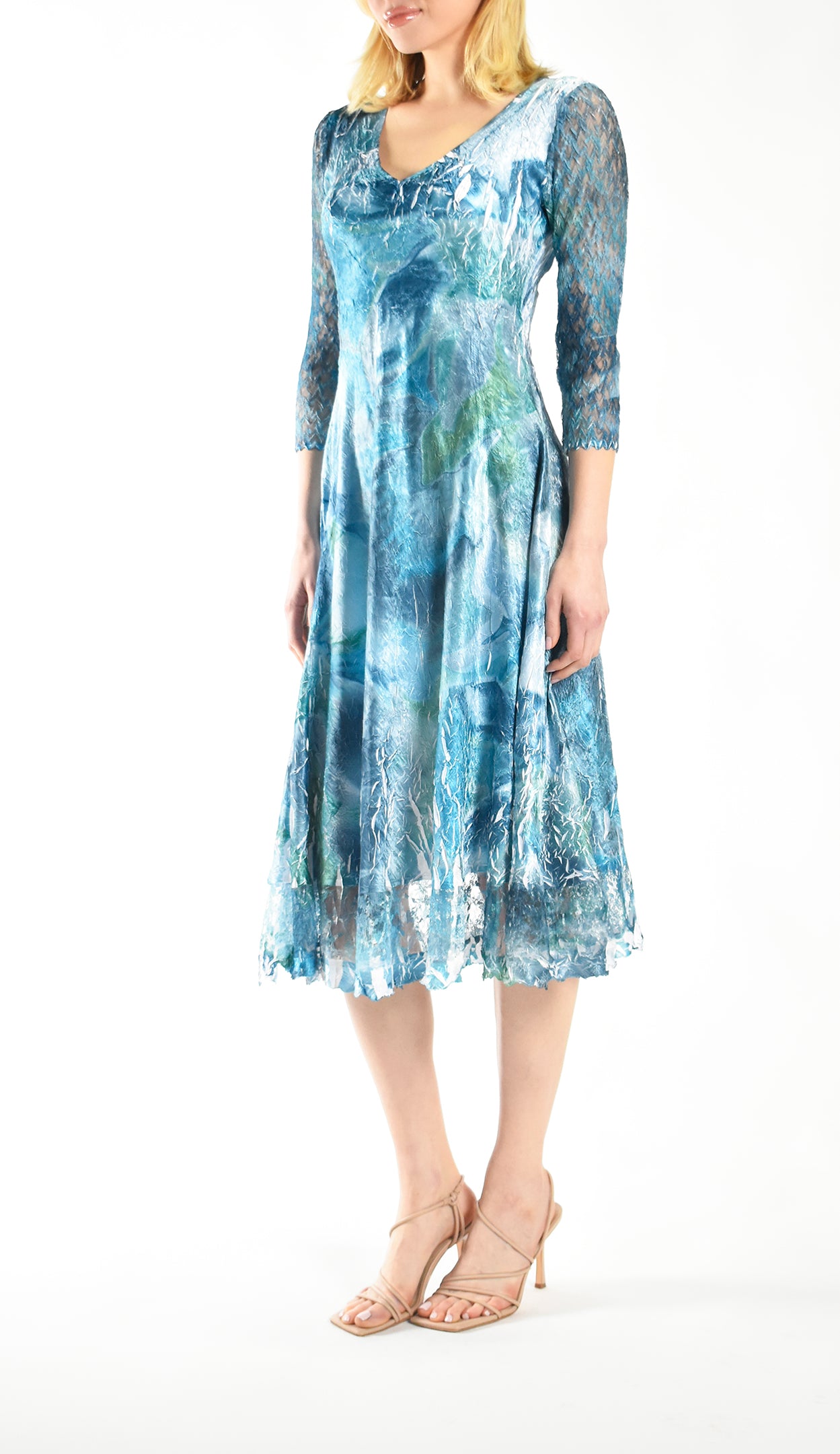 Lace Sleeve Charmeuse Dress