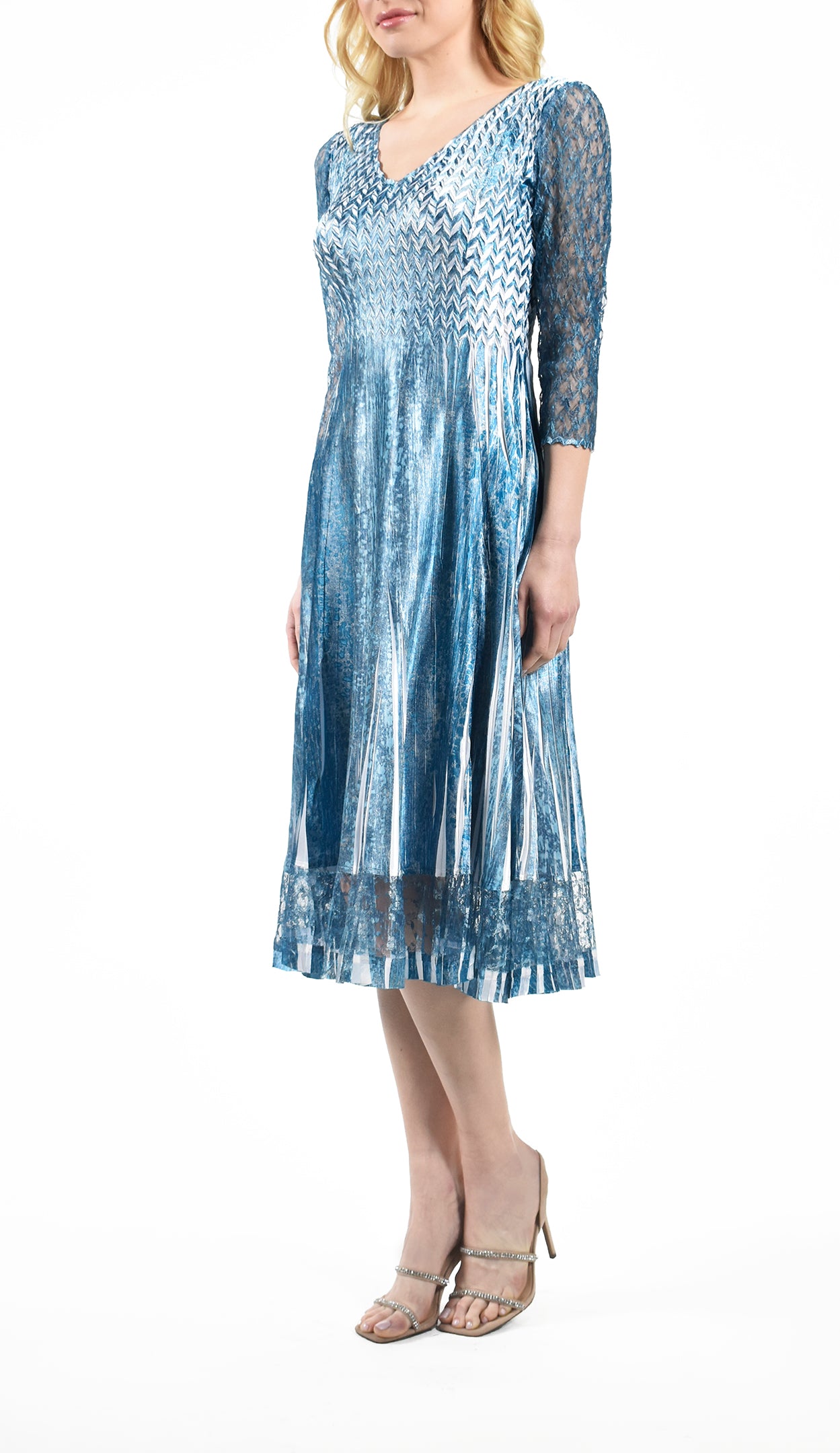 Lace Sleeve Charmeuse Dress
