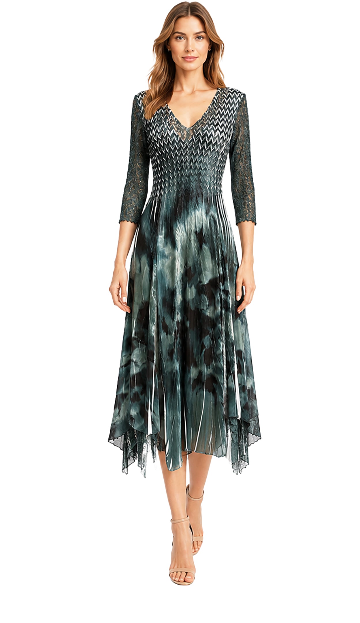 V NECK 3/4 SLV DRESS