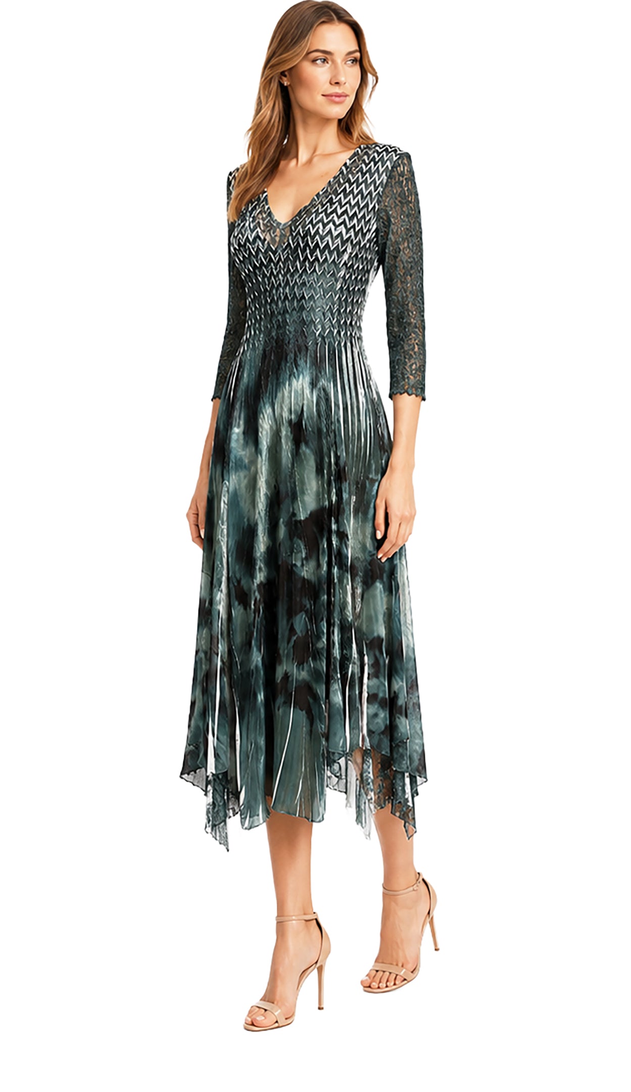 V NECK 3/4 SLV DRESS