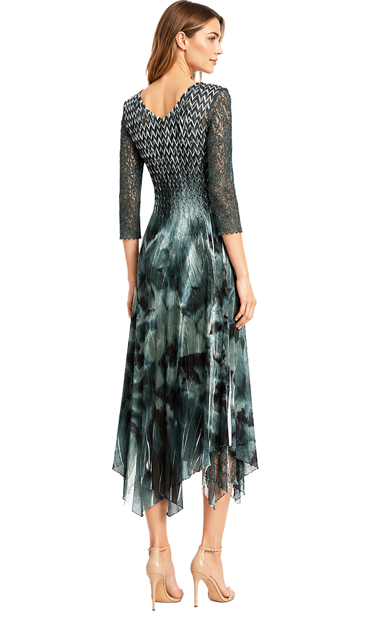 V NECK 3/4 SLV DRESS