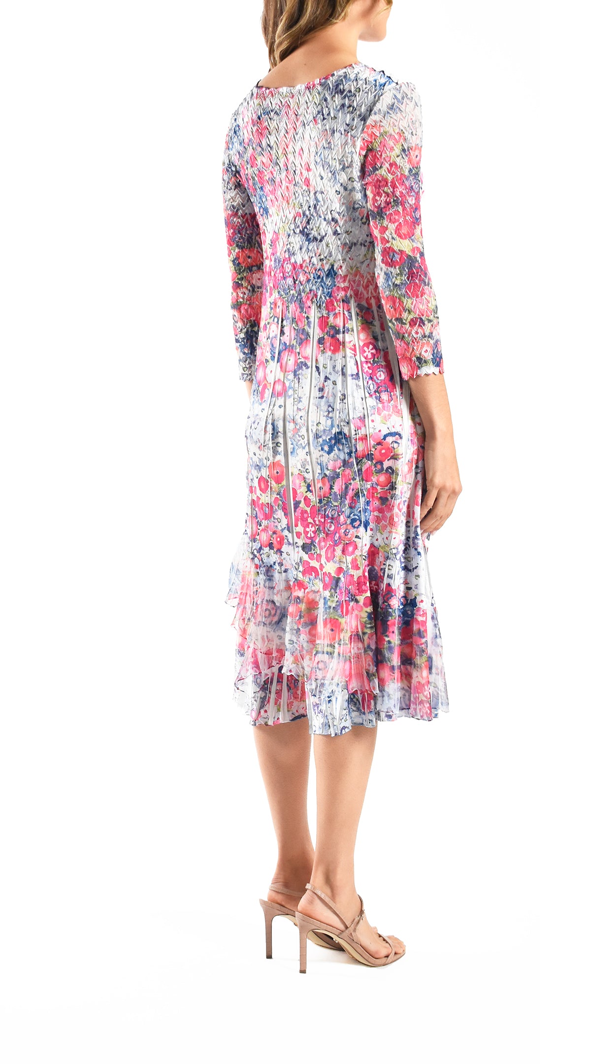 V Neck Charmuese Dress with Chiffon Bias Hem