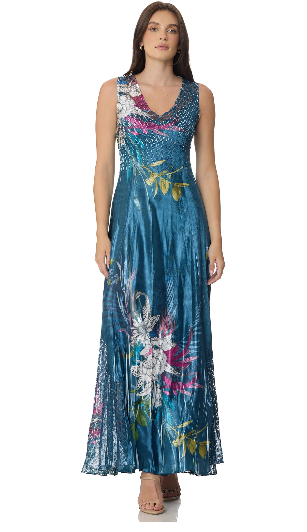 komarov designer dresses Komarov Women's Floral Dress with Lace Sleeves - Black