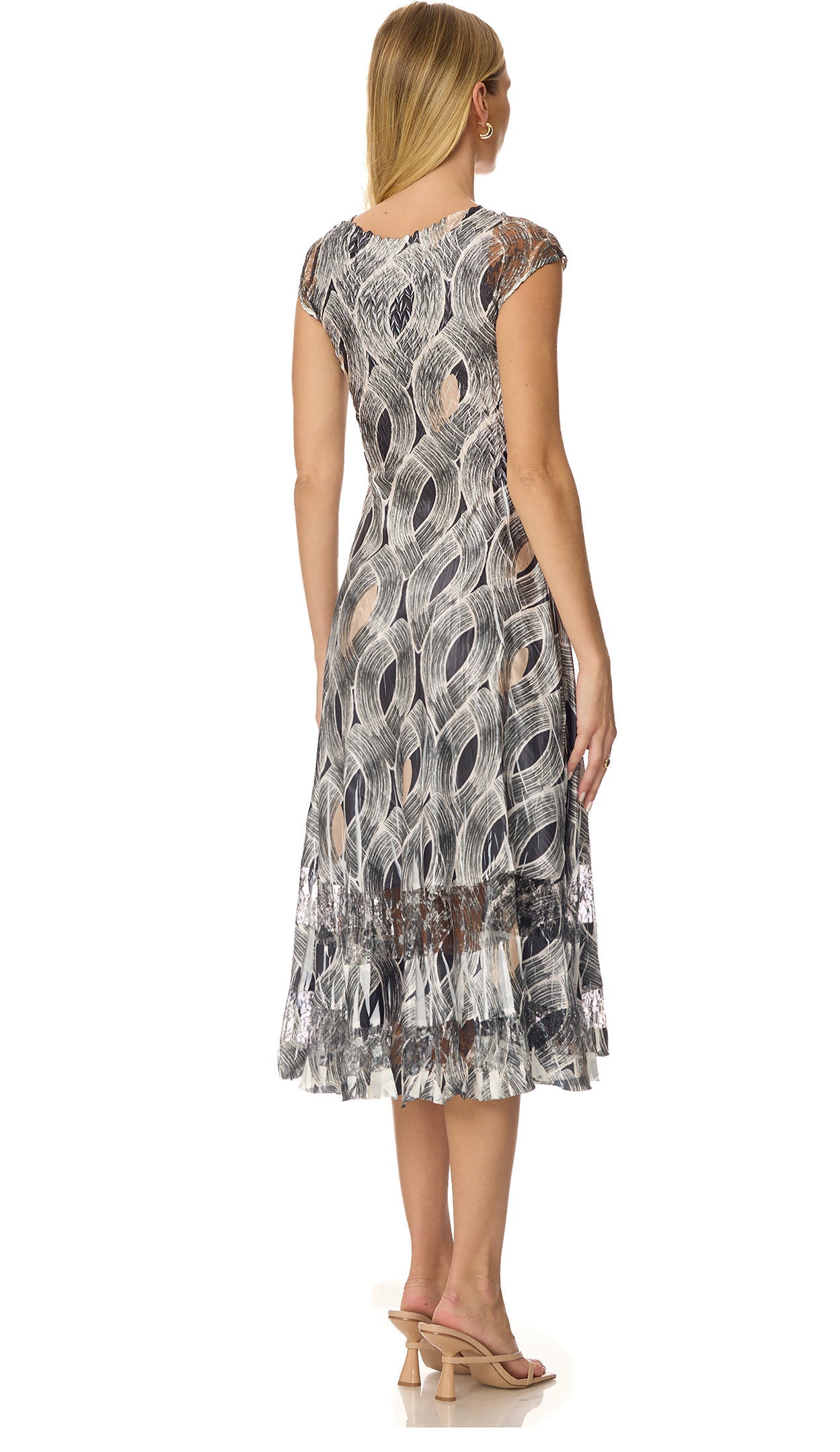 Cap Sleeve Charmuese Dress with Lace Detail