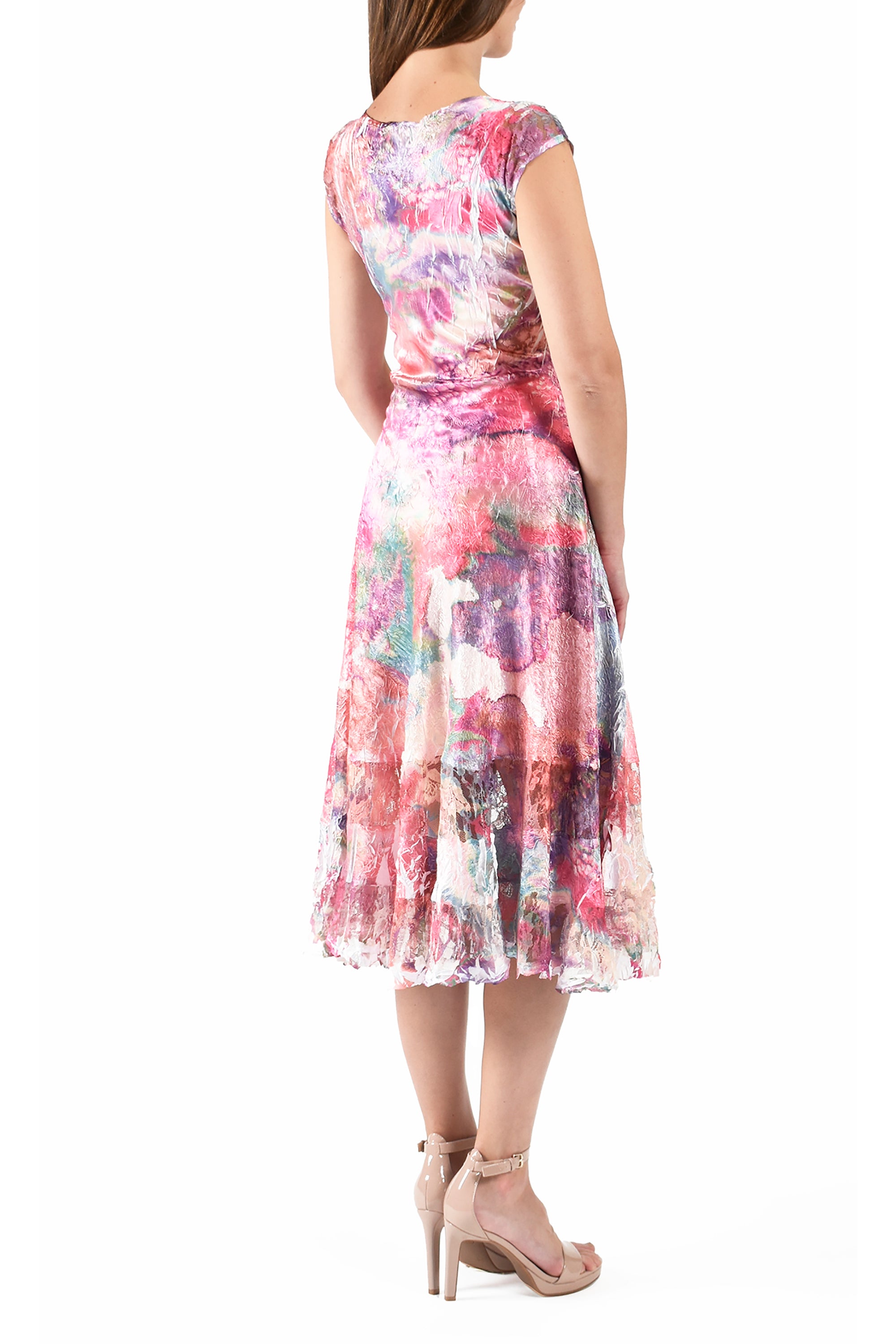 Fucshia Abstract Painterly Charmuese Dress