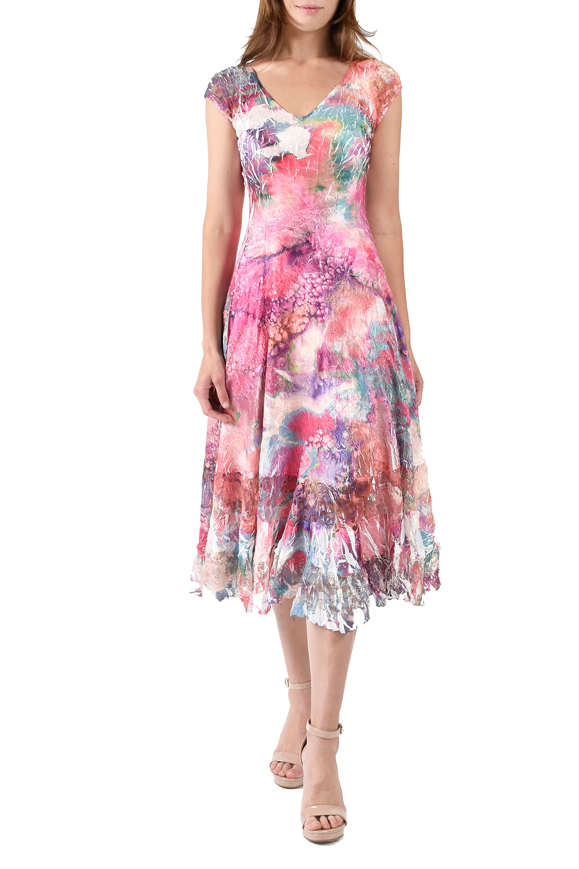 Fucshia Abstract Painterly Charmuese Dress