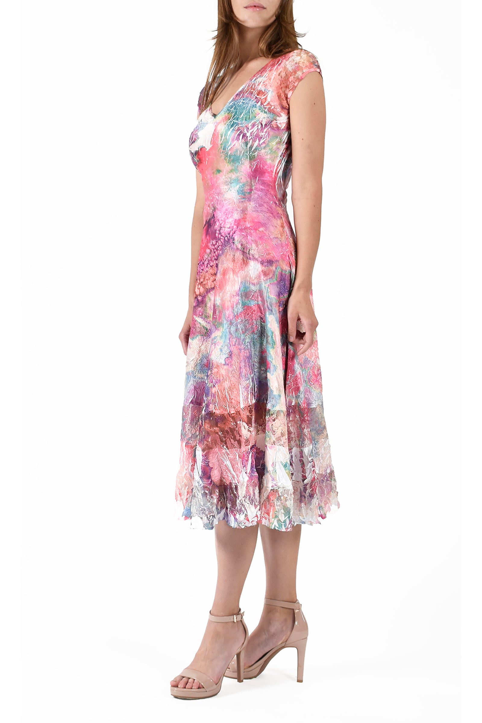 Fucshia Abstract Painterly Charmuese Dress