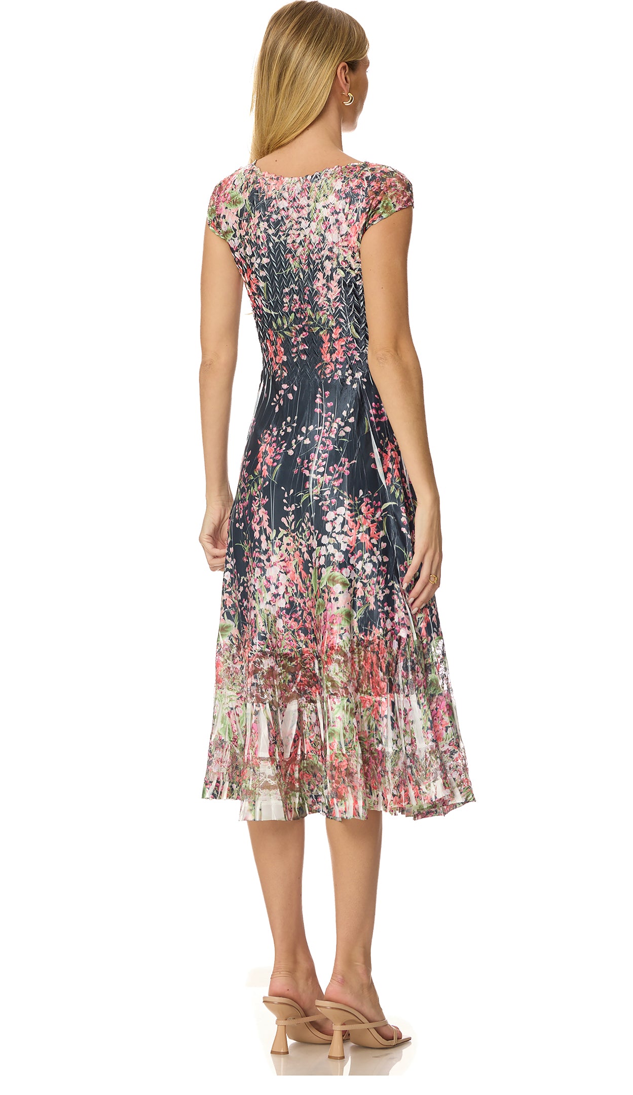 Cap Sleeve Charmuese Dress with Lace Detail