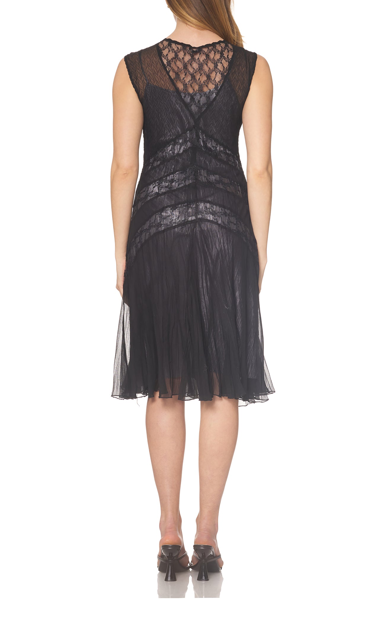 Chiffon Cap Sleeve Dress with Lace Insets