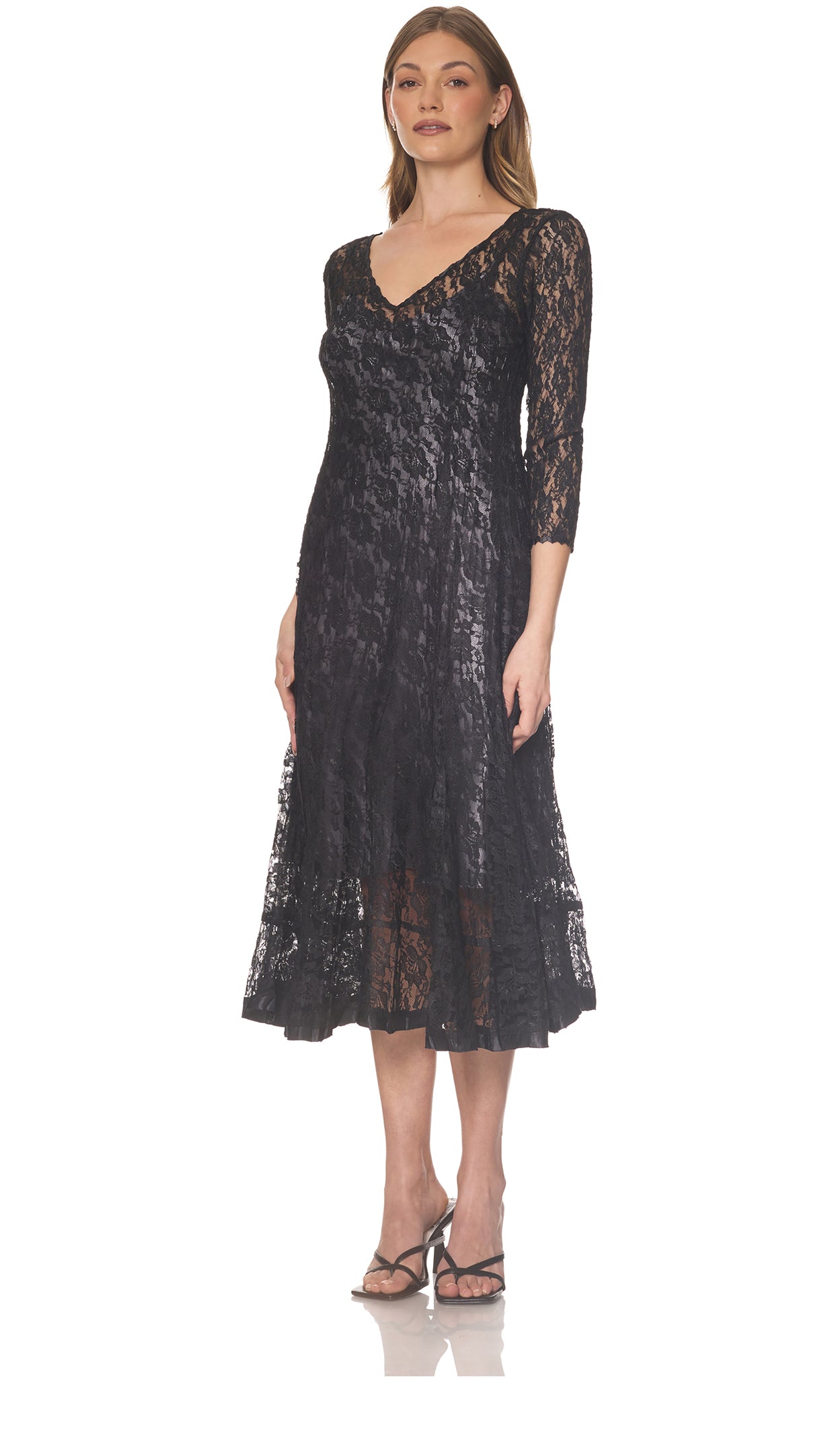 komarov midi dresses Lace Sleeve Charmeuse Dress - Komarov Clothing Official Site