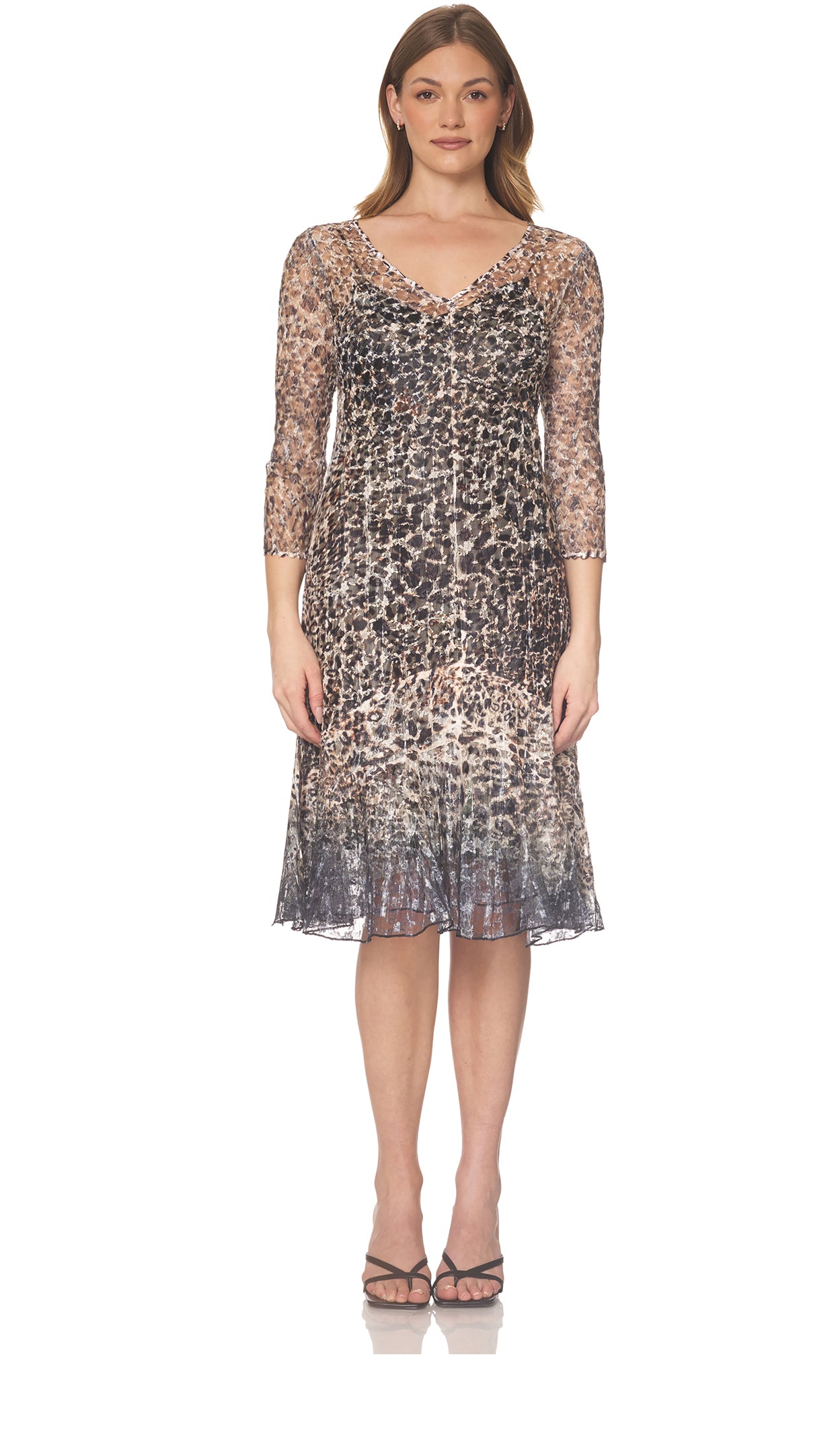 Lace V Neck Dress with Hem Inset