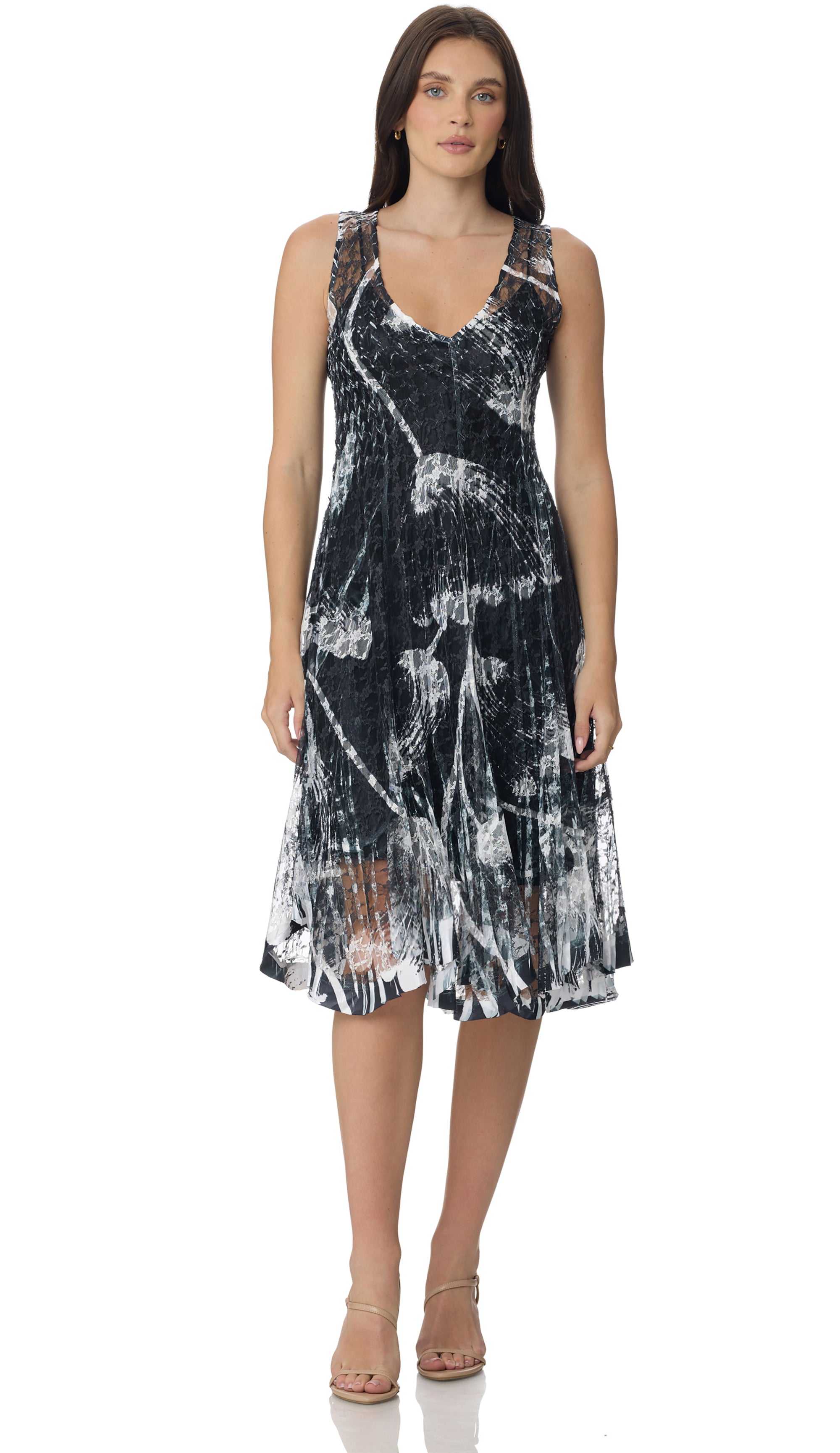 Lace Overlay Tank Dress with Uneven Hem