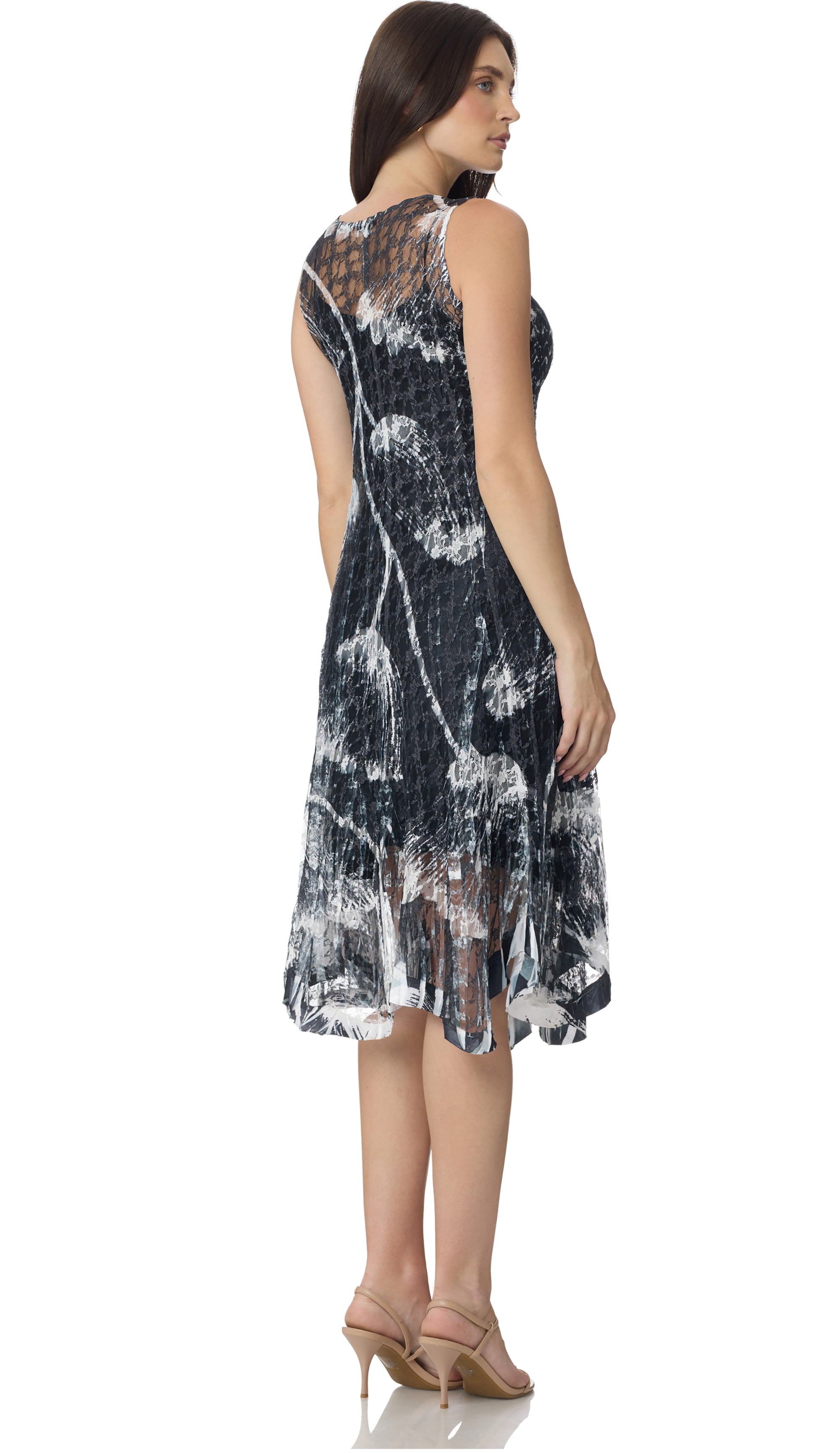 Lace Overlay Tank Dress with Uneven Hem