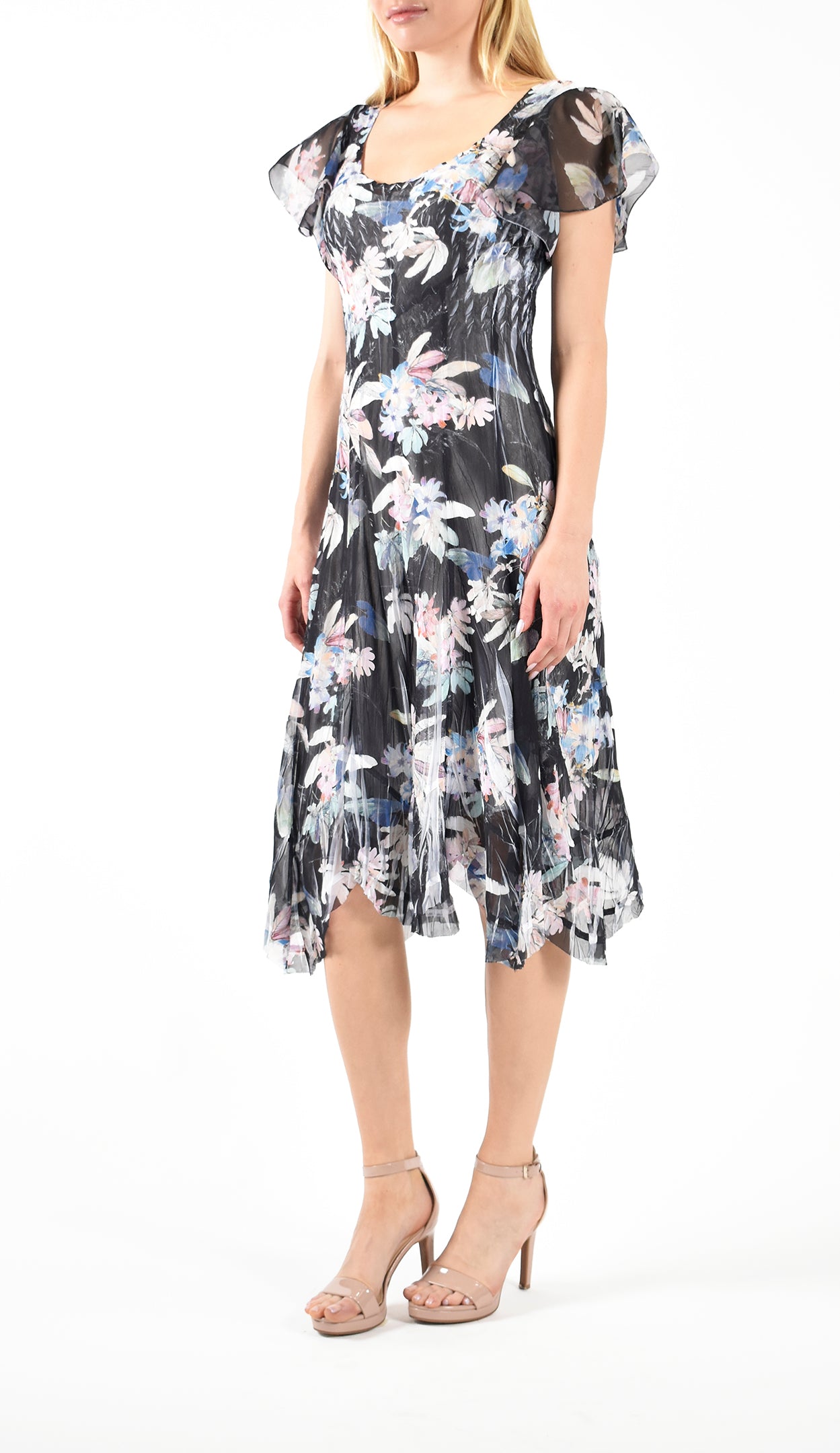 Chiffon Flutter Sleeve Dress