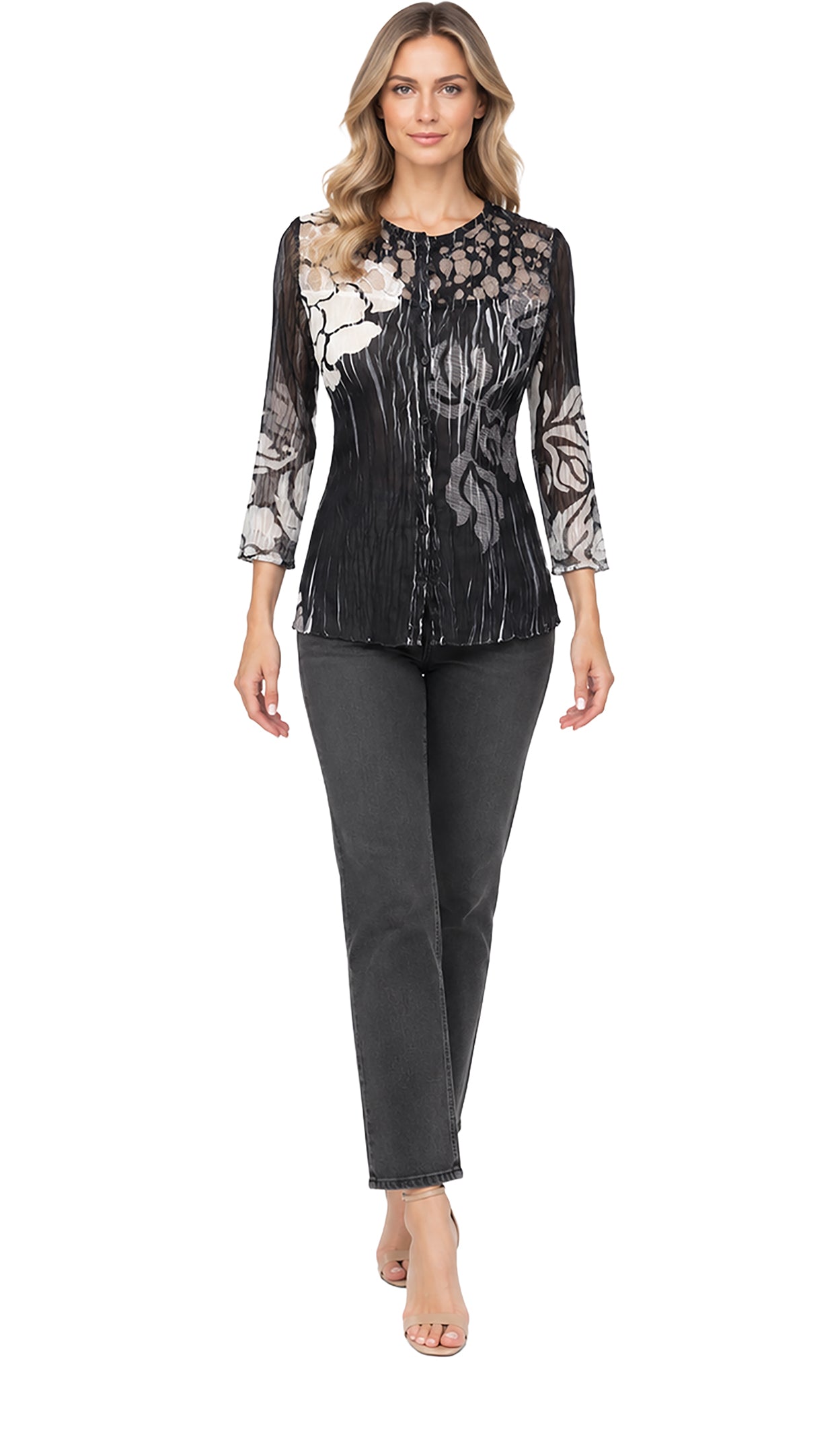 LACE BUTTON UP SHRT