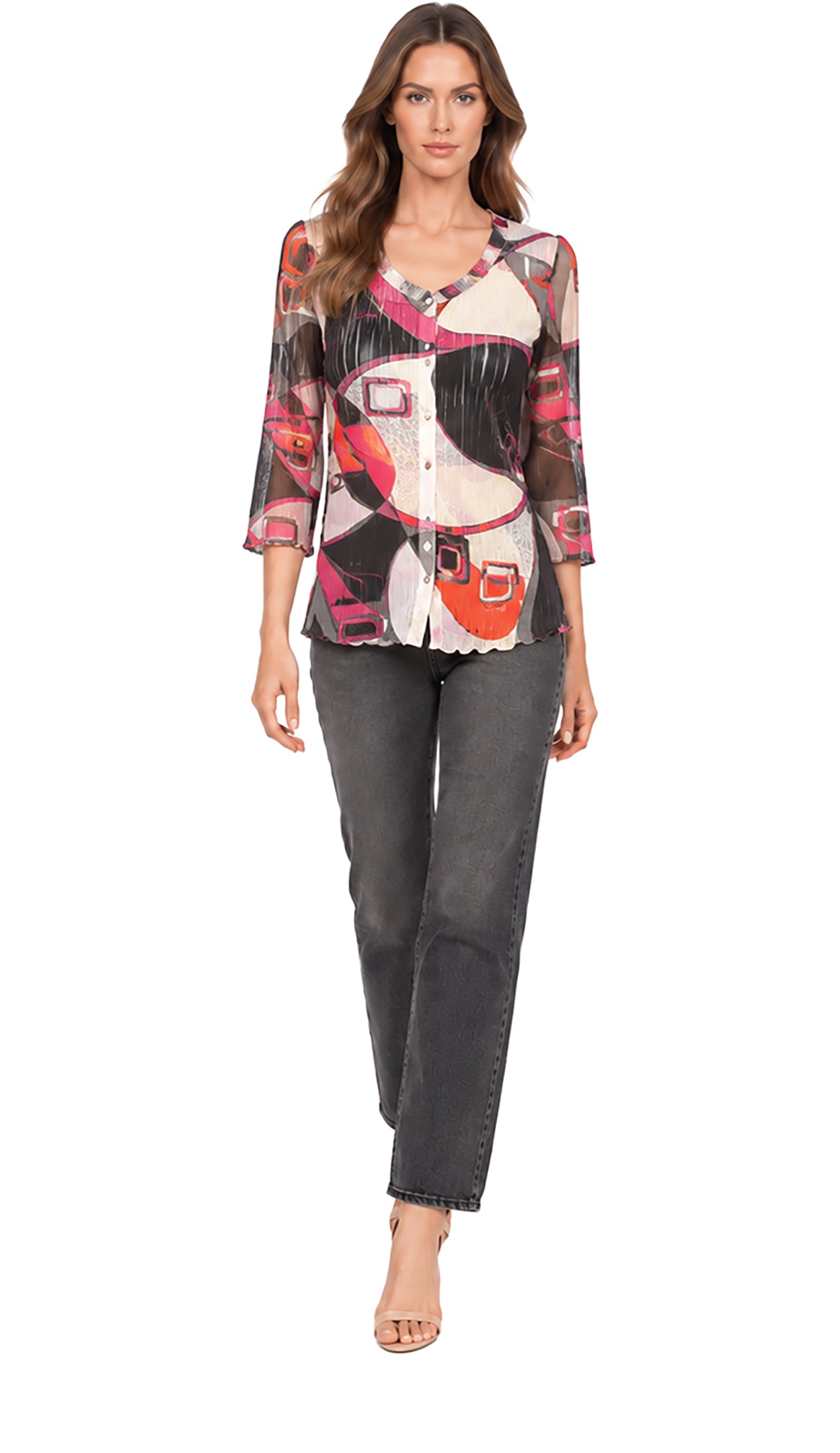 LACE BUTTON UP SHRT