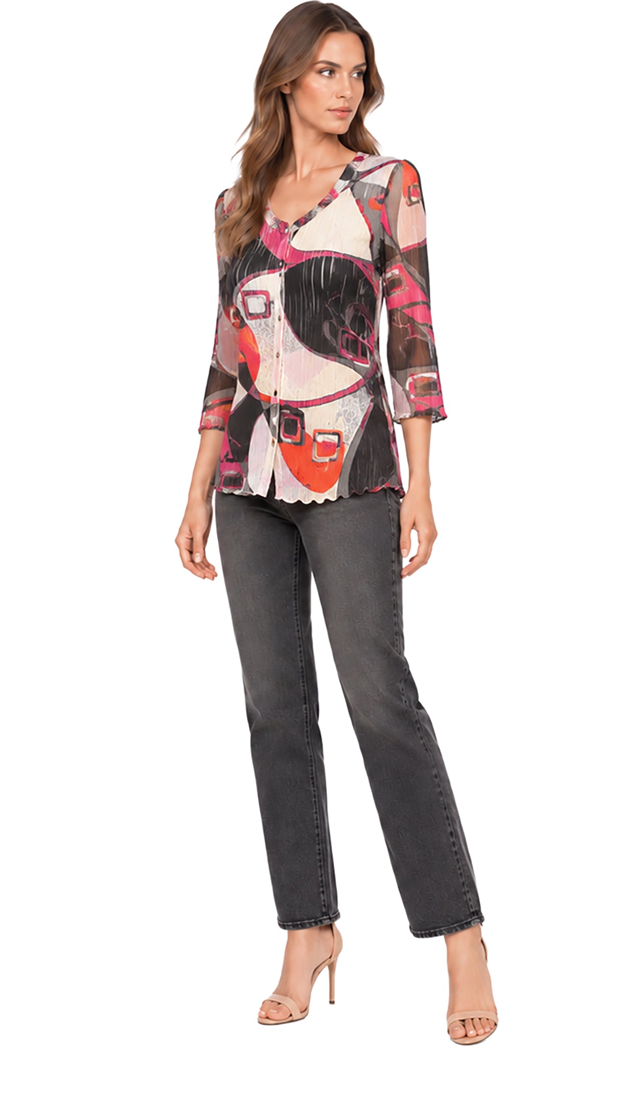 LACE BUTTON UP SHRT