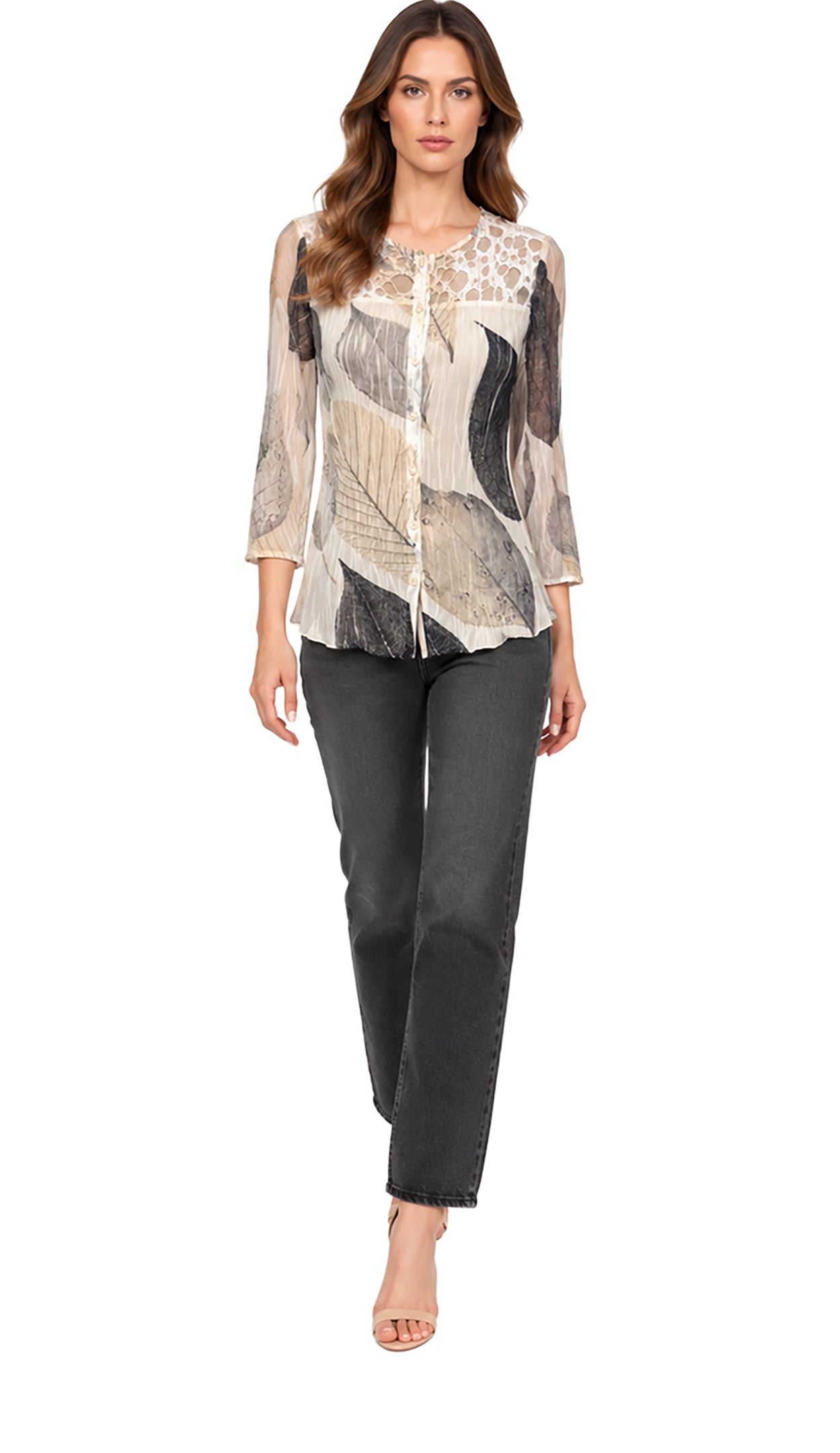 LACE BUTTON UP SHRT