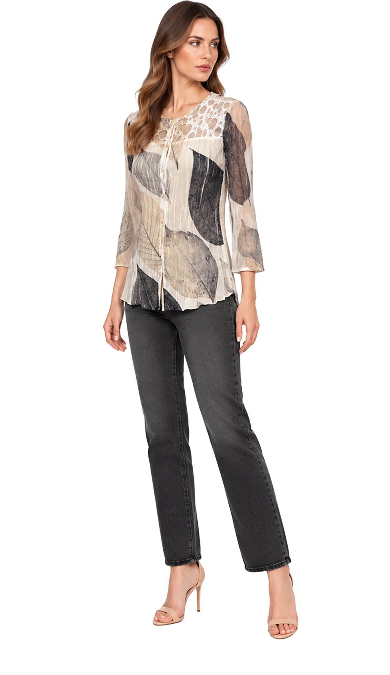 LACE BUTTON UP SHRT