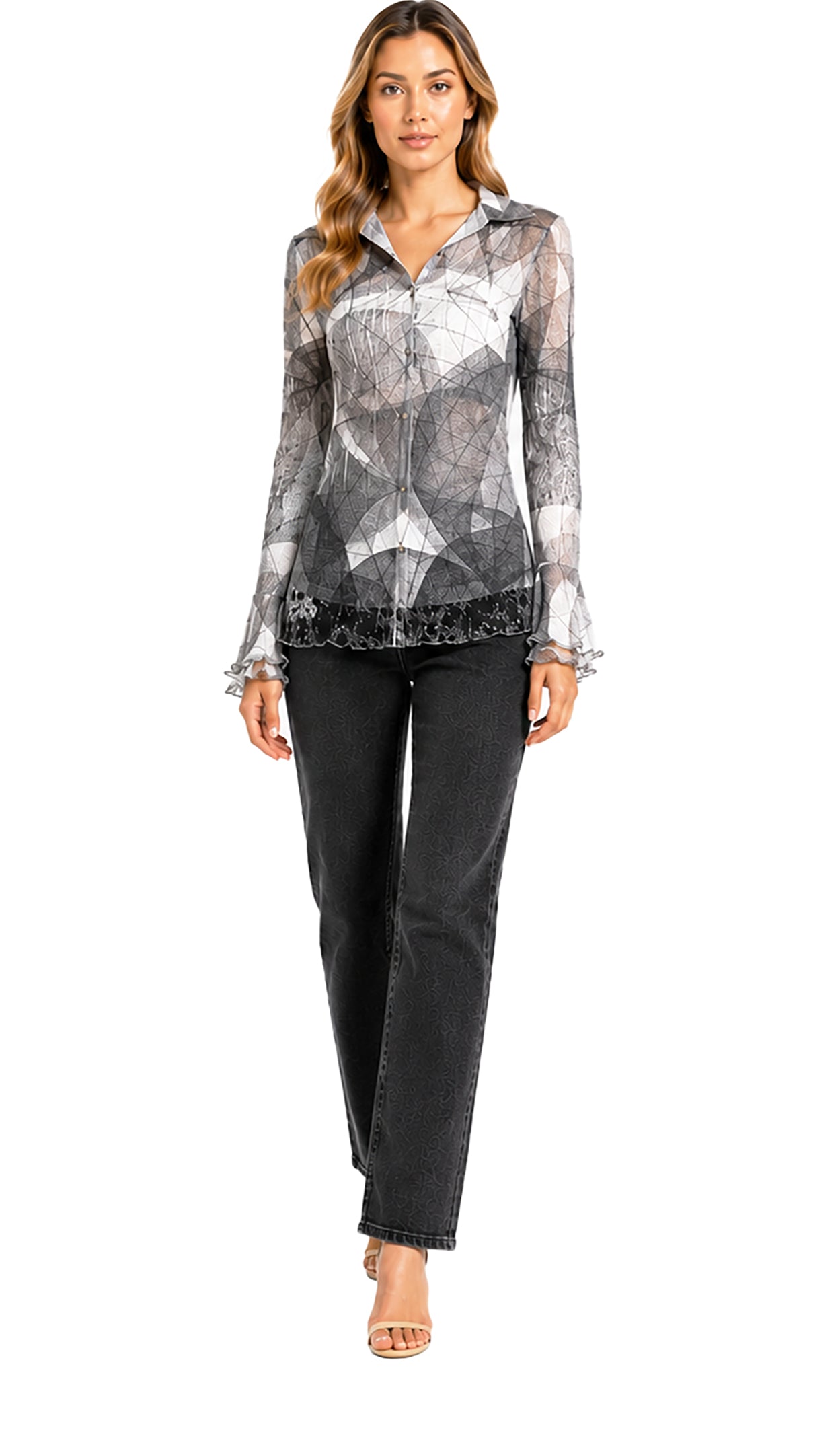 Flared Sleeve Button Up