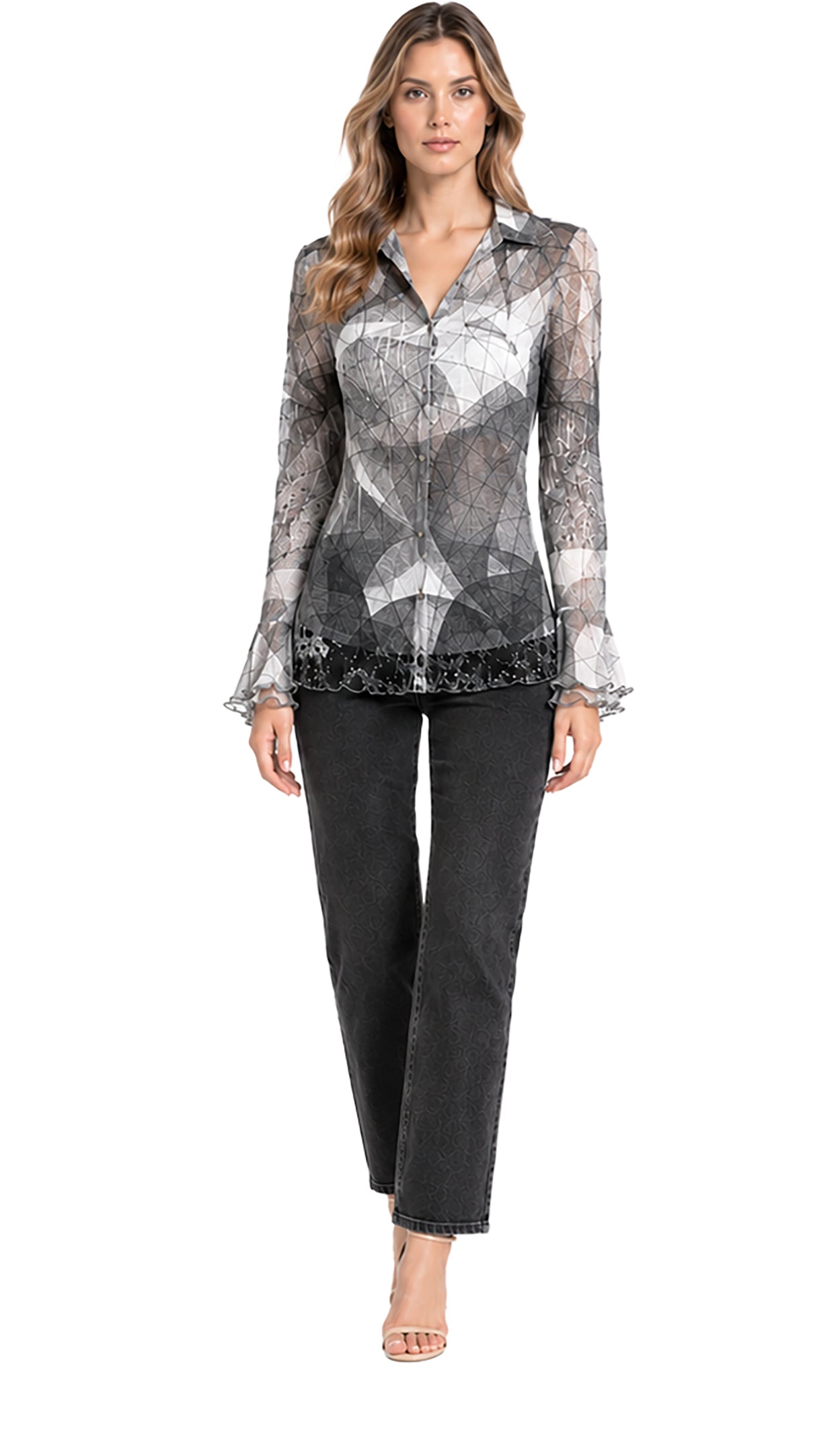 Flared Sleeve Button Up