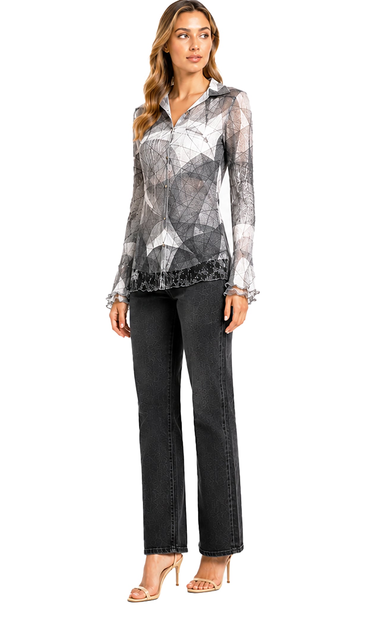 Flared Sleeve Button Up