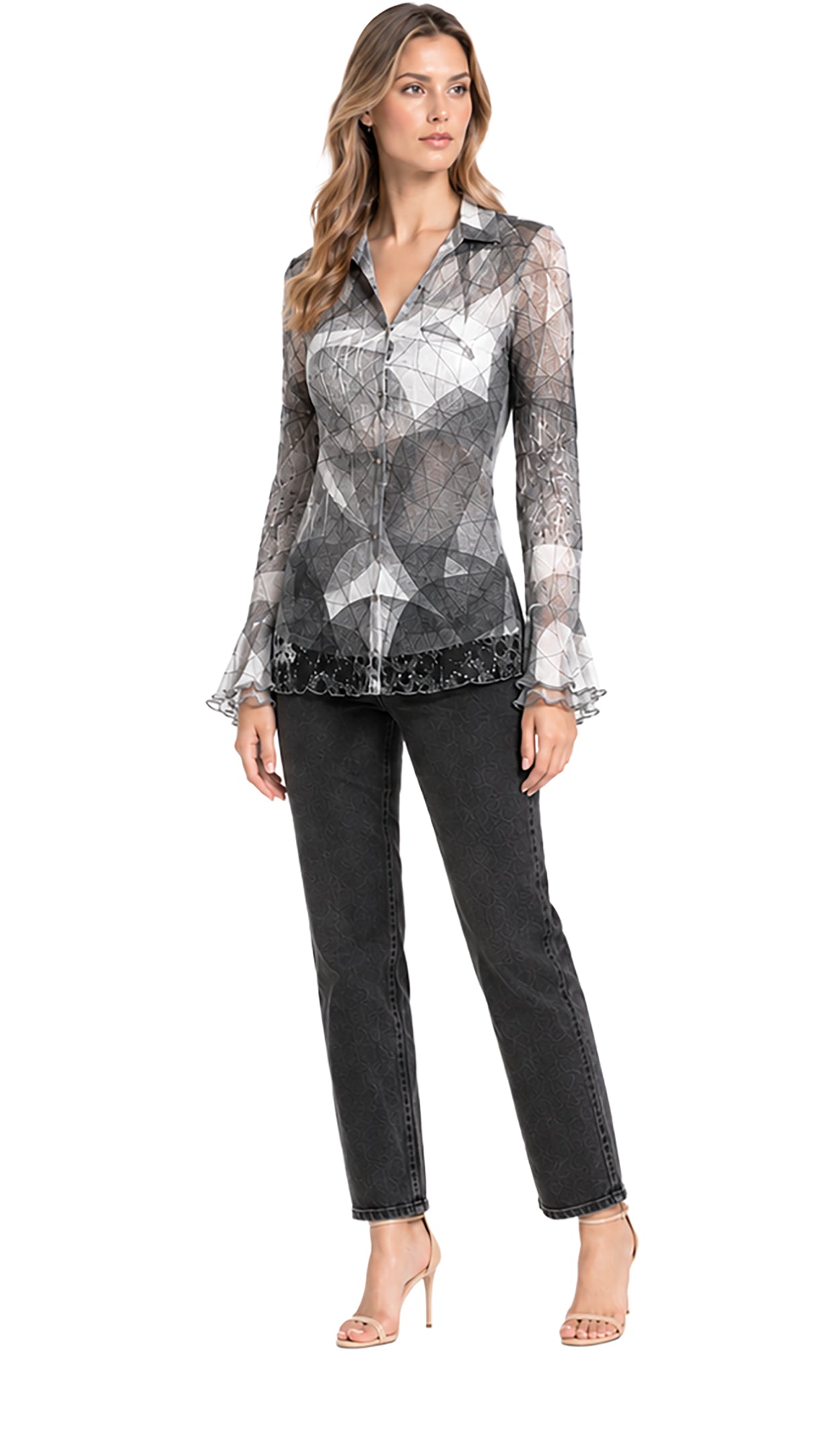 Flared Sleeve Button Up