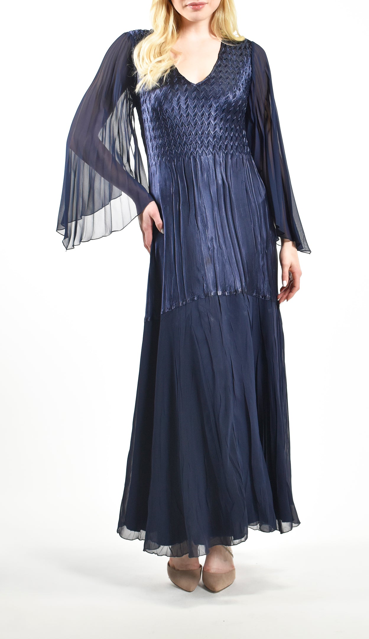 Long Gown with Chiffon Sleeve and Hem