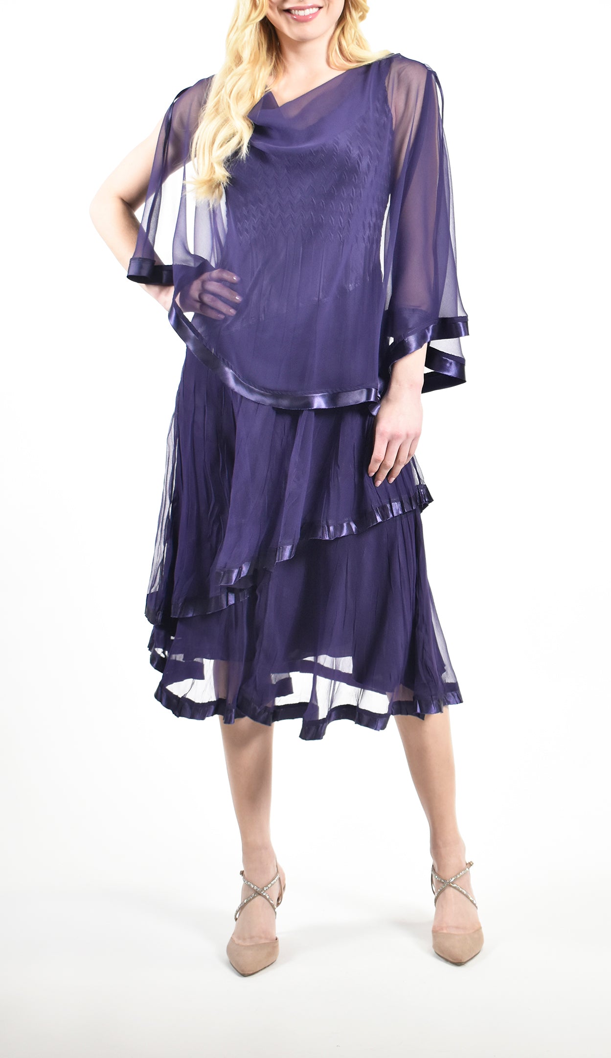 Caplet Overlay Layered Hem Dress Caplet Overlay Layered Hem Dress