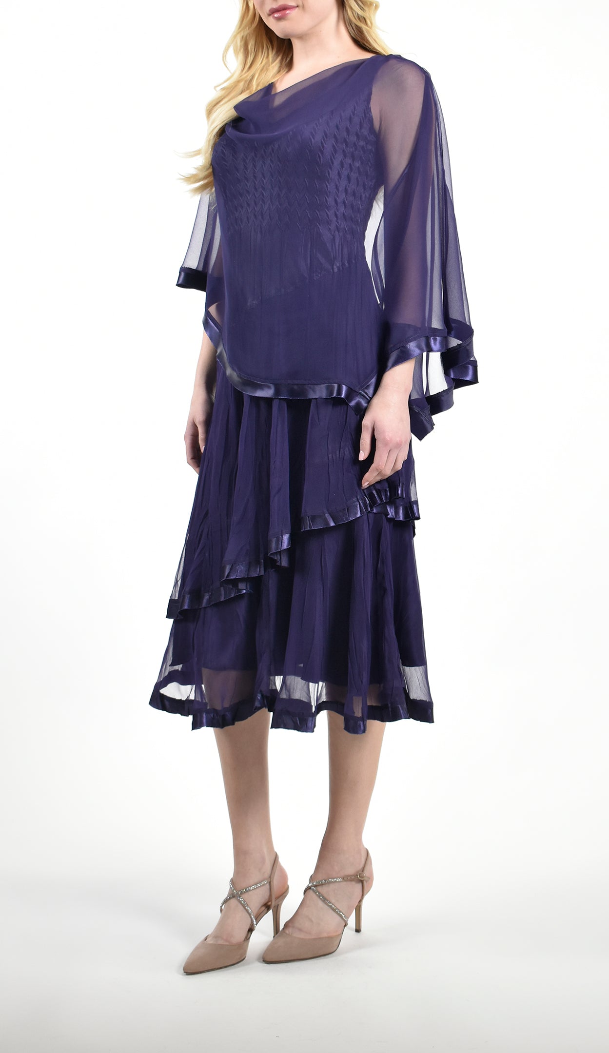 Caplet Overlay Layered Hem Dress