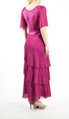 Tiered Gown with Belt and Chiffon Sleeve