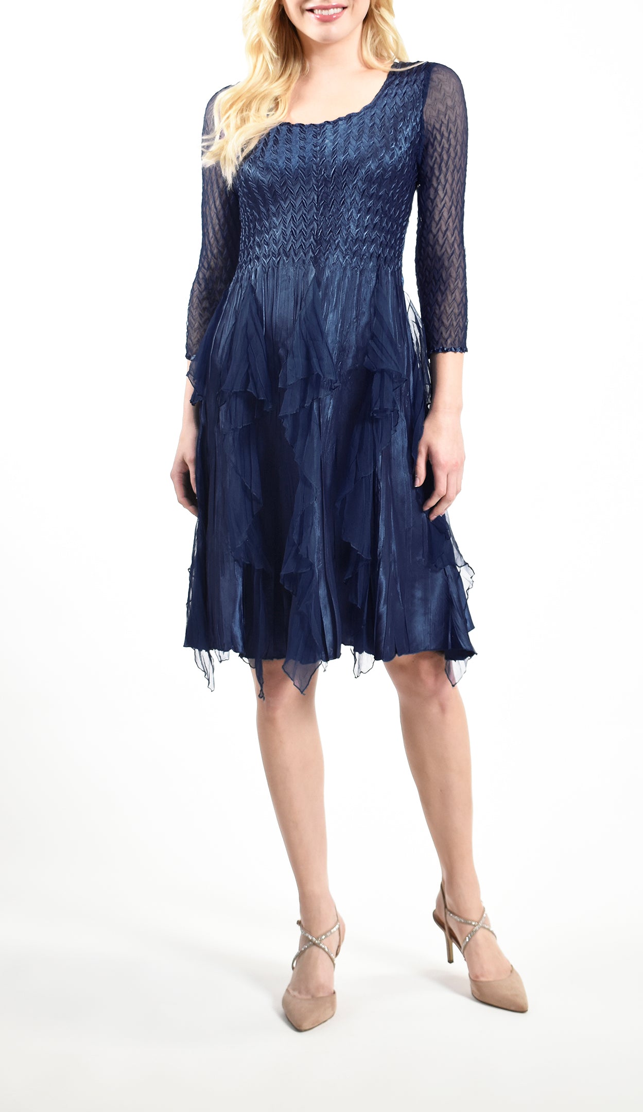 Scoop Neck Ruffle Charmeuse/Chiffon Cocktail Dress - Komarov Clothing  Official Site