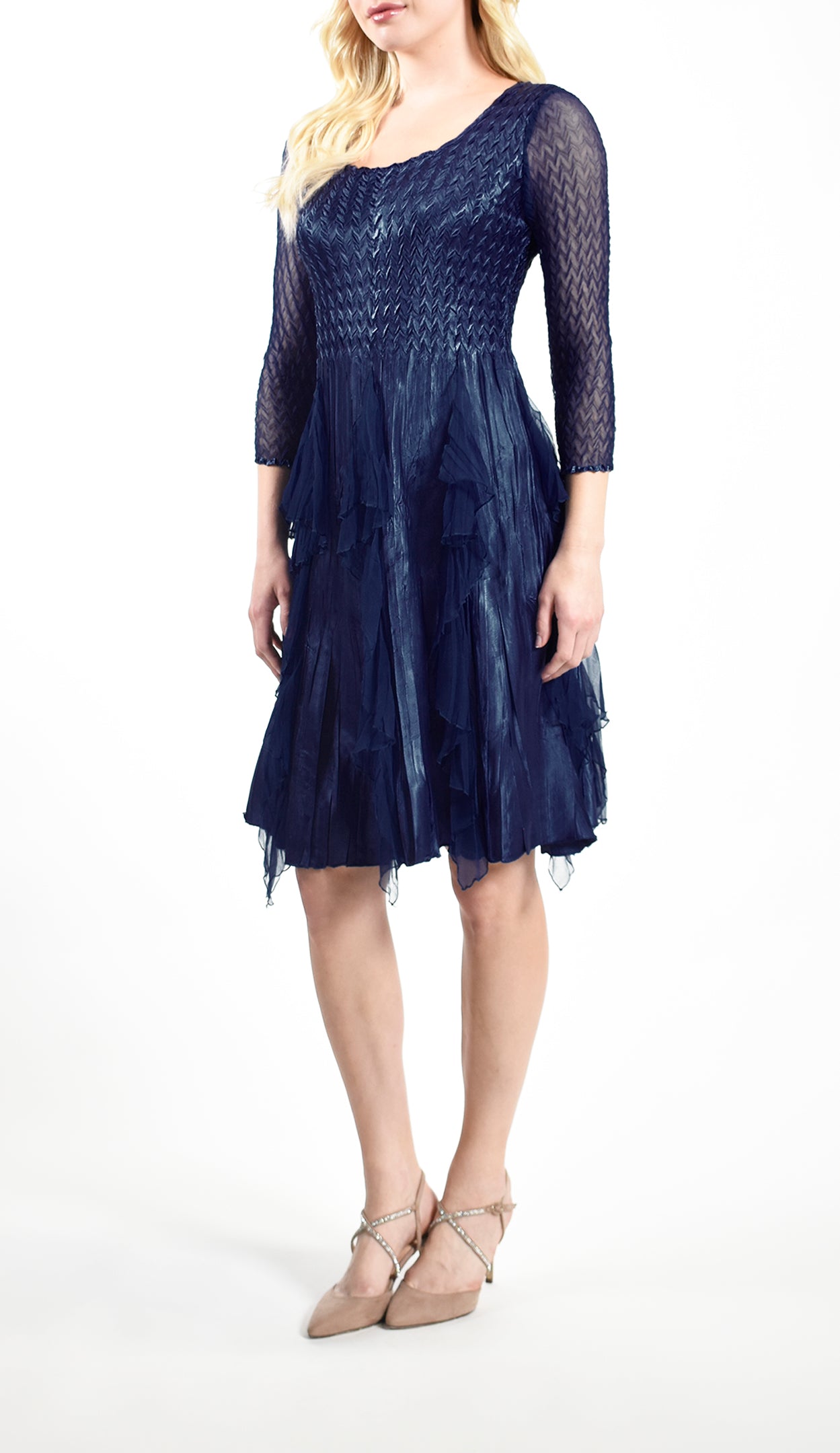 Scoop Neck Ruffle Charmeuse/Chiffon Cocktail Dress