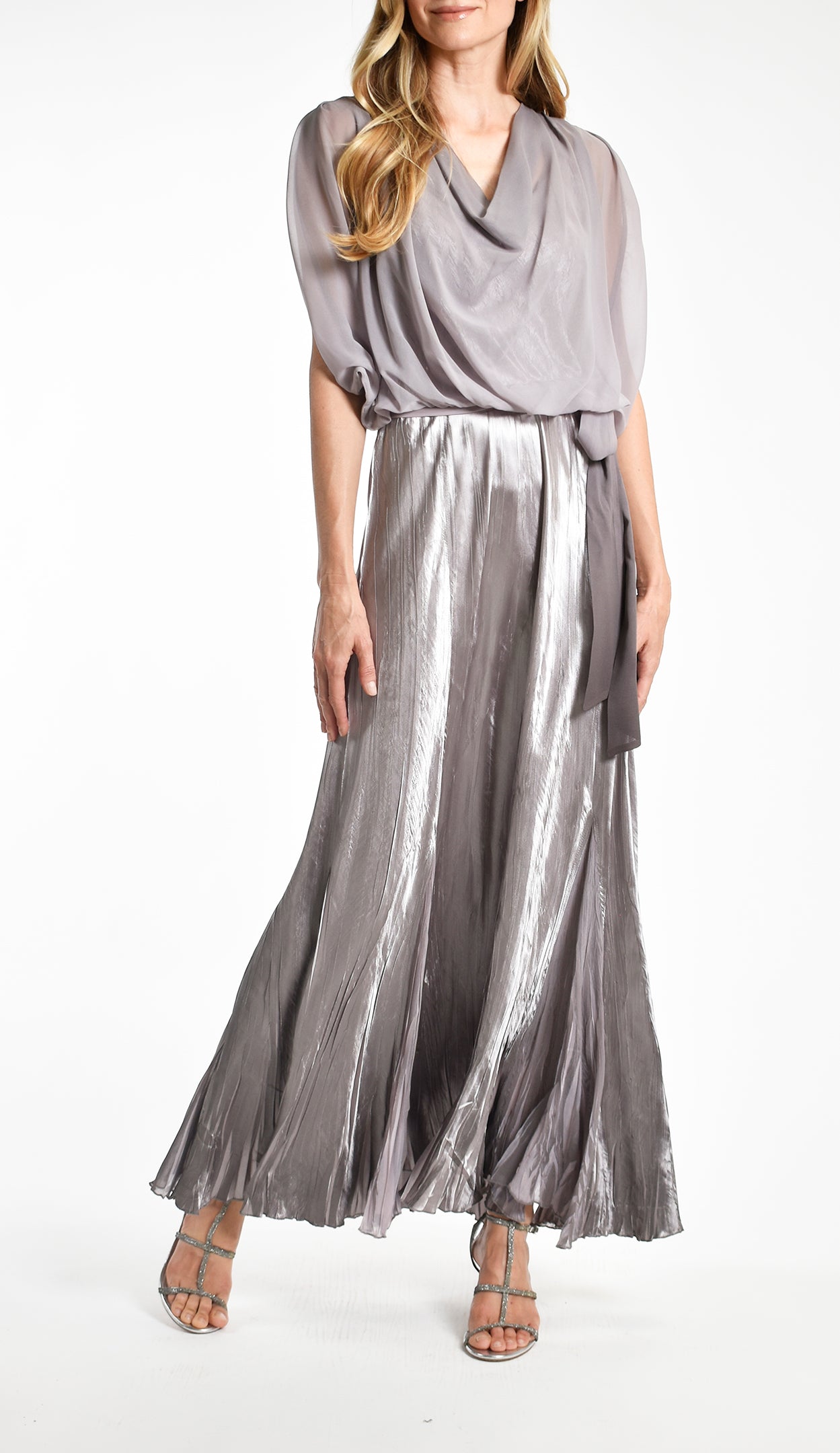 Long Blouson Dress with Charmuese Bottom