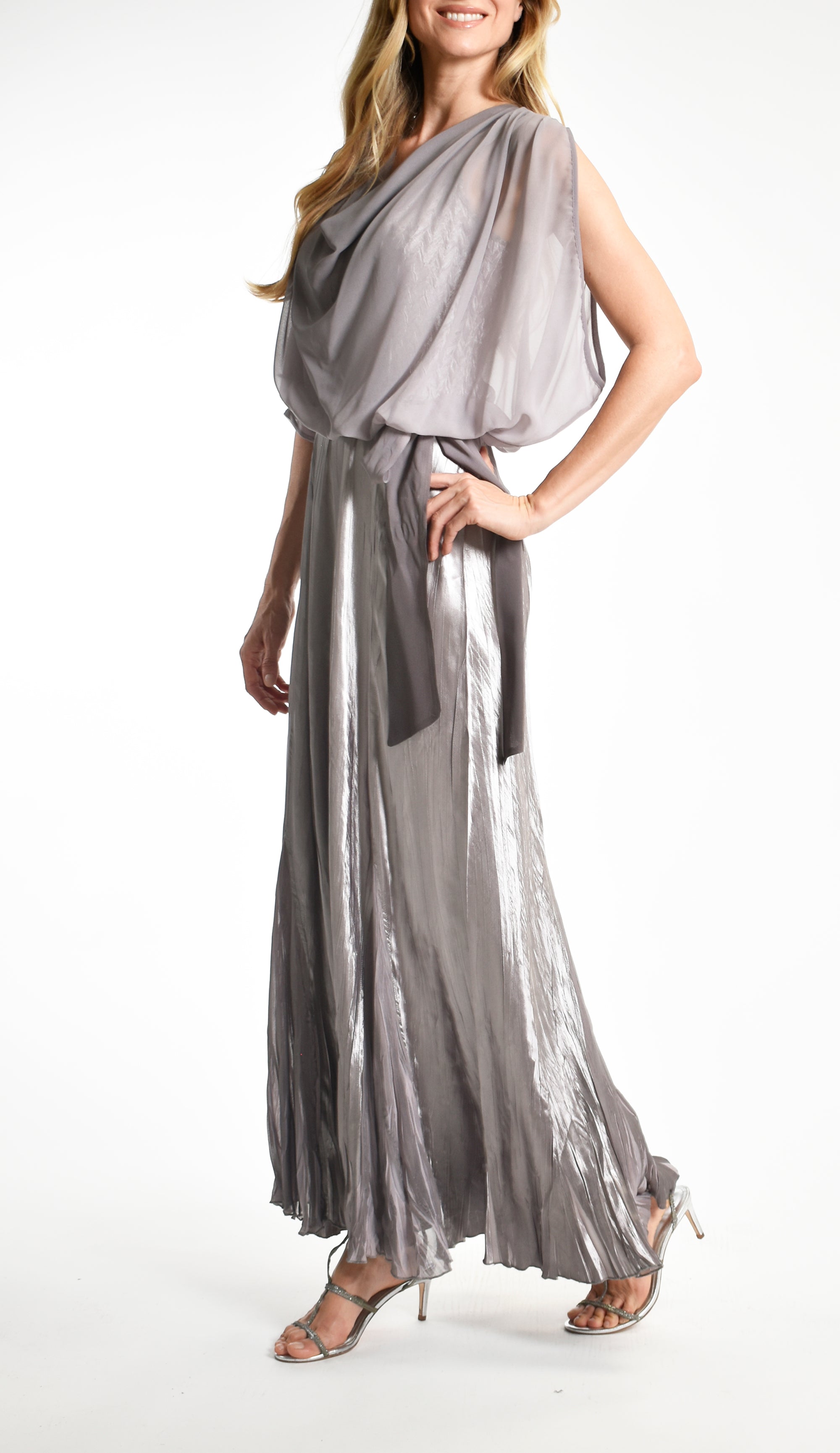 Long Blouson Dress with Charmuese Bottom
