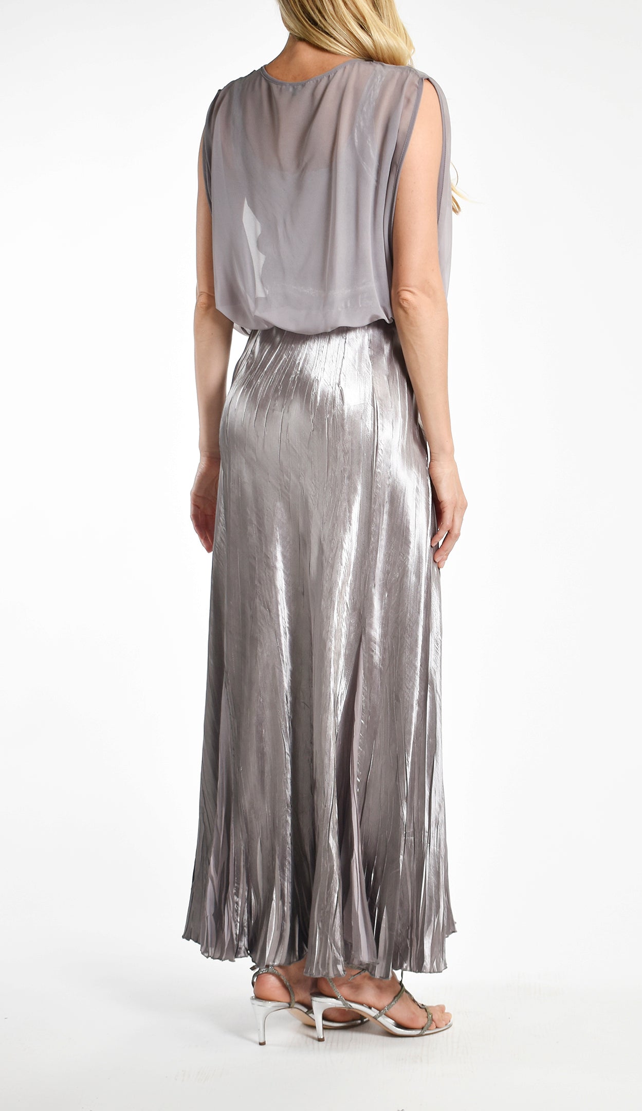 Long Blouson Dress with Charmuese Bottom