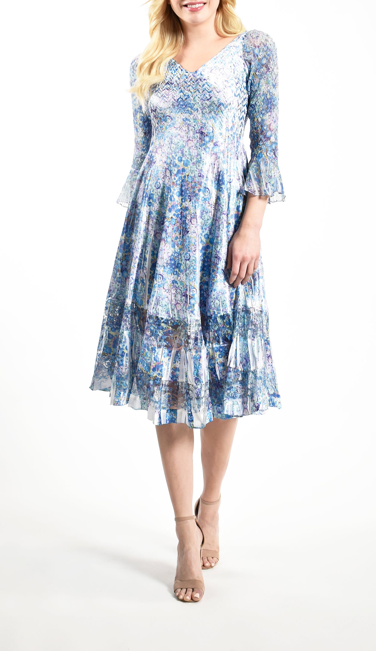 Flare Sleeve V- Neck Dress