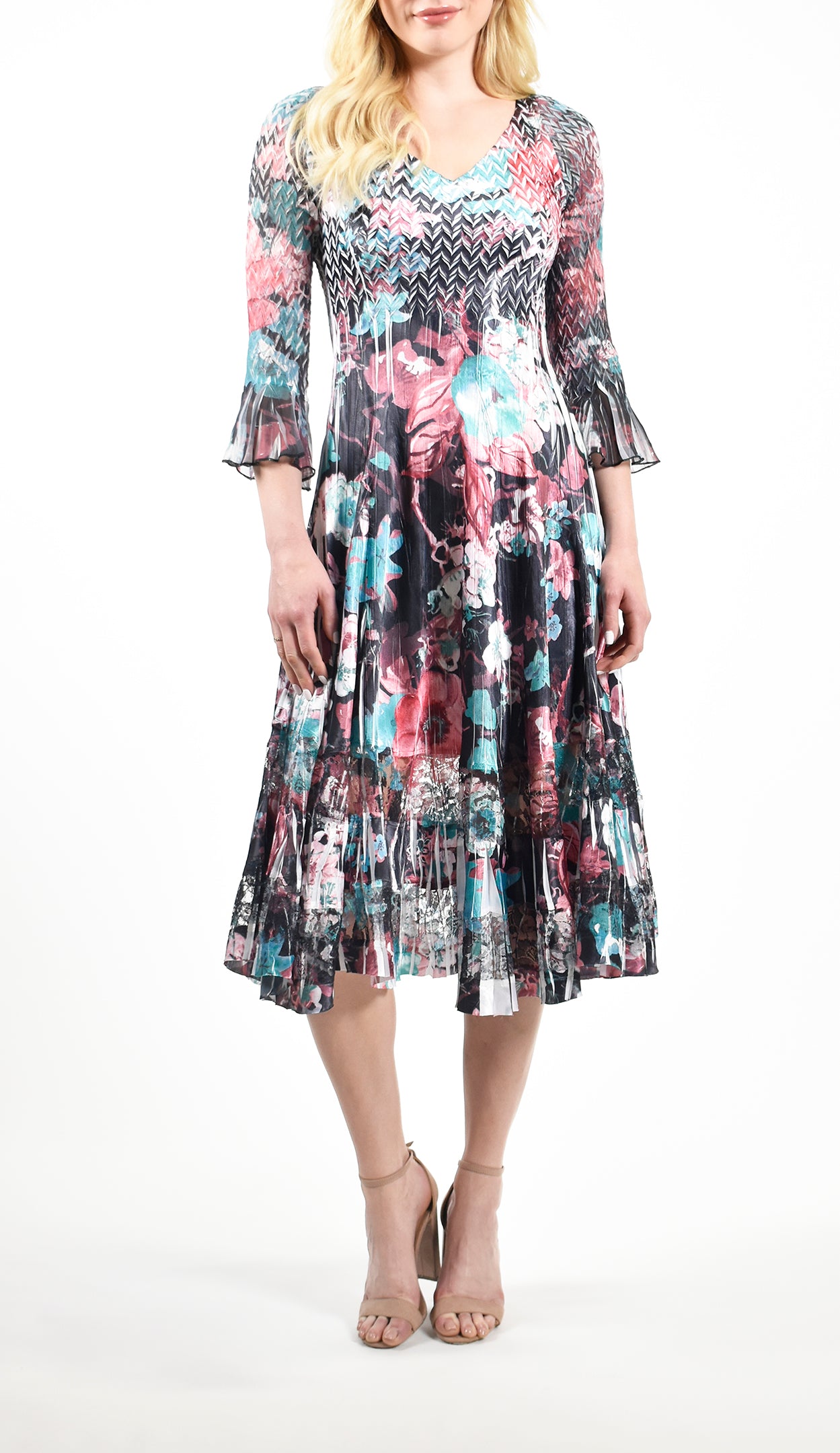 Flare Sleeve V- Neck Dress