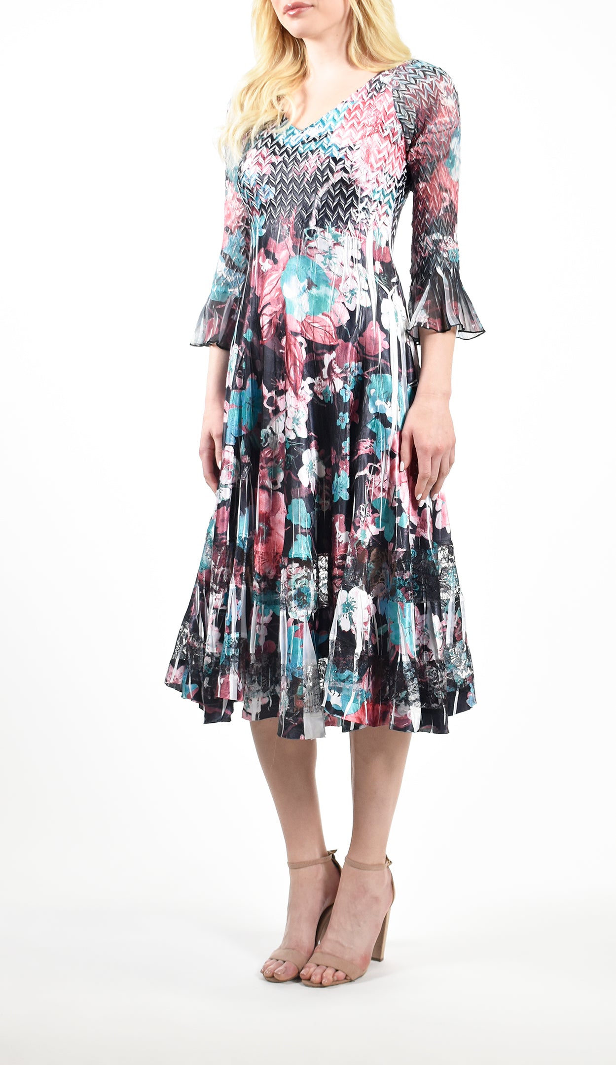Flare Sleeve V- Neck Dress