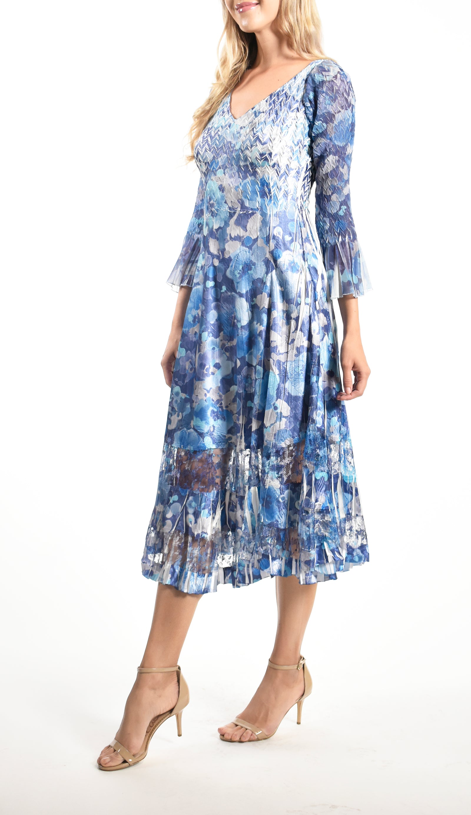 Long Flare Sleeve V-Neck Dress