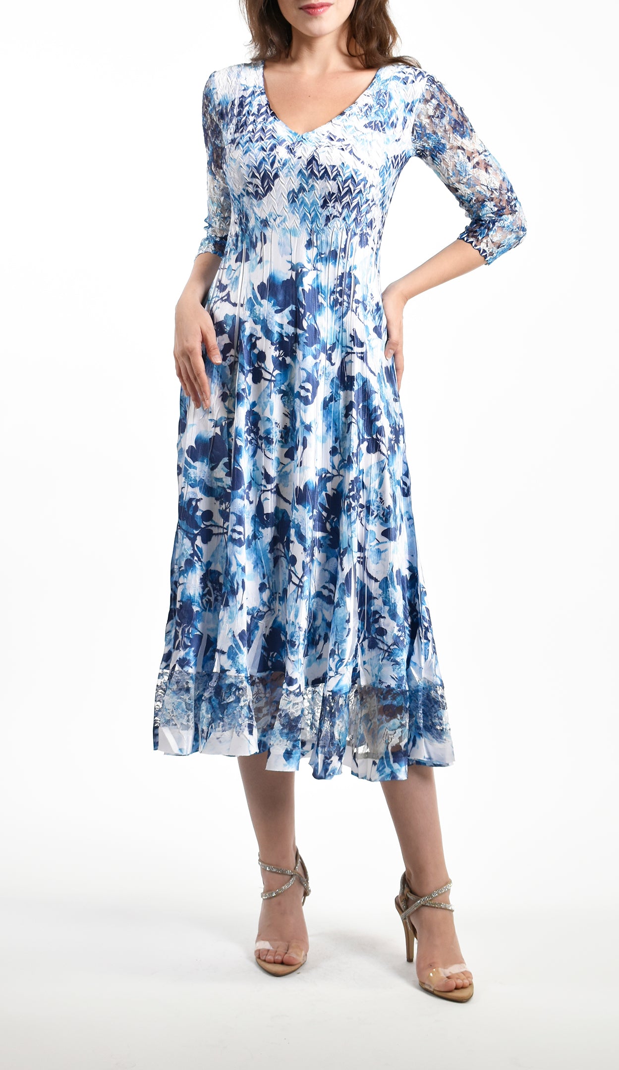 Lace Sleeve Charmeuse Dress