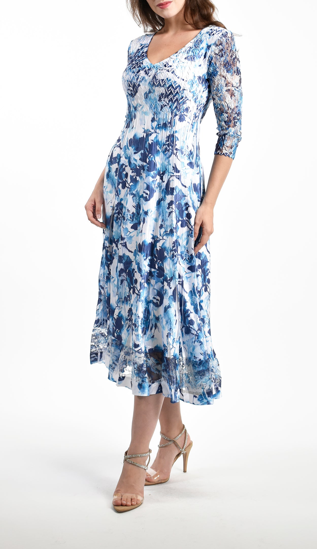 Lace Sleeve Charmeuse Dress