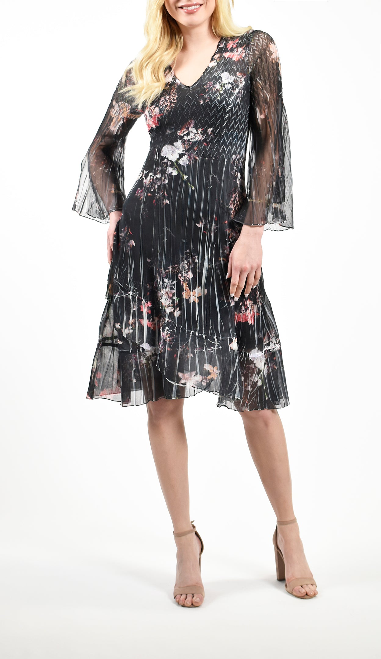 Komarov Floral V-neck Chiffon Midi outlets Dress